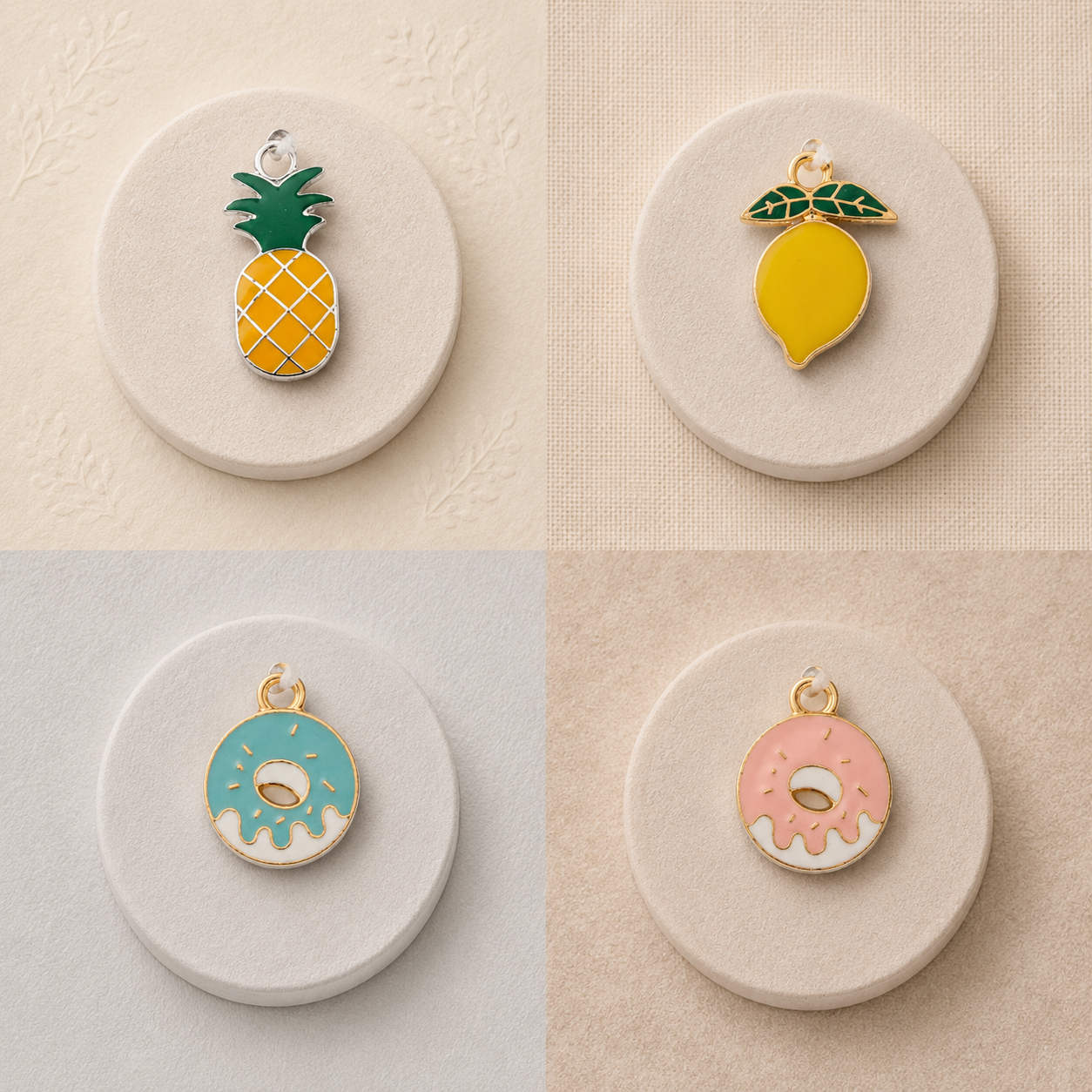 Metal Charms Fruity Donut 4pc