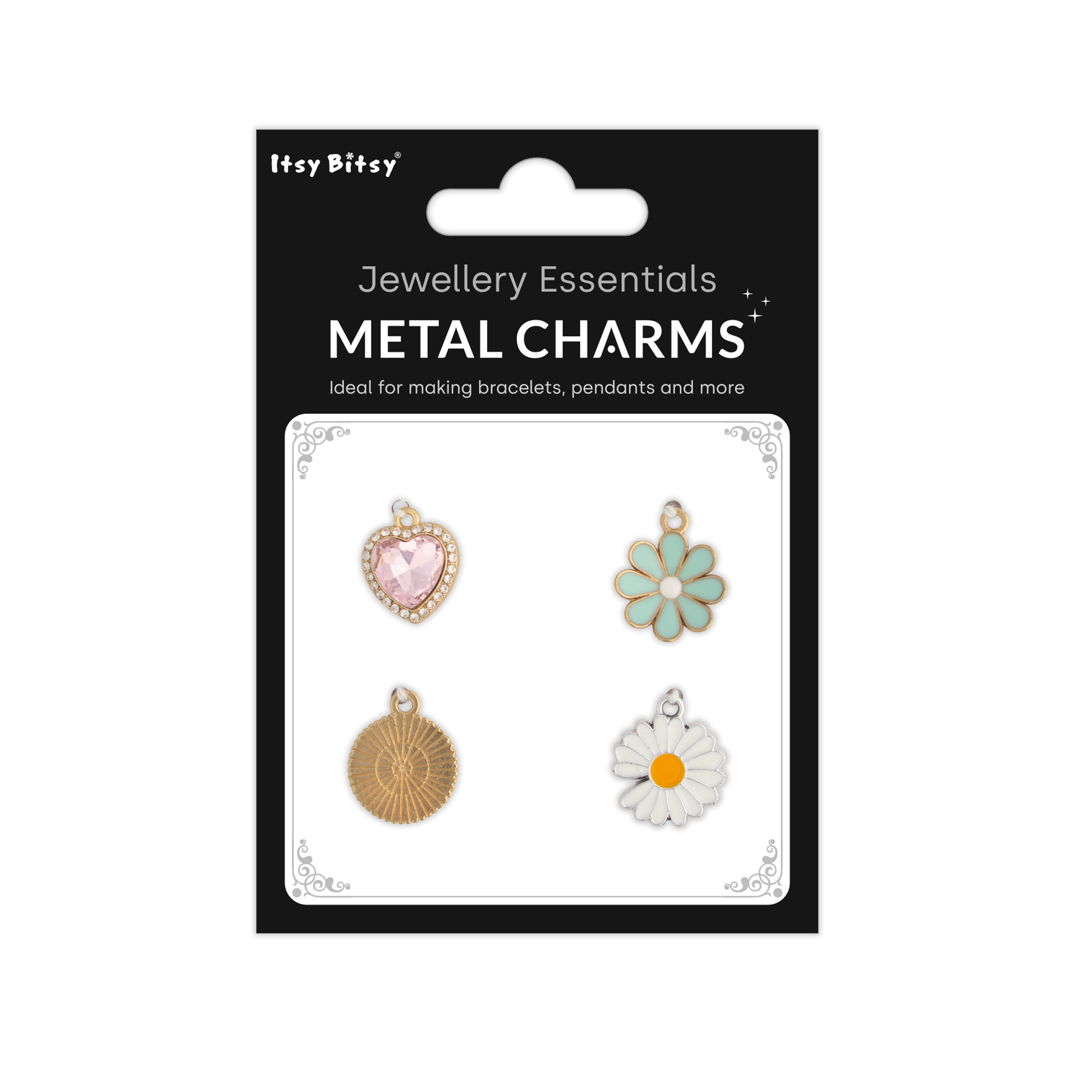 Metal Charms Clover Hearts 4pc