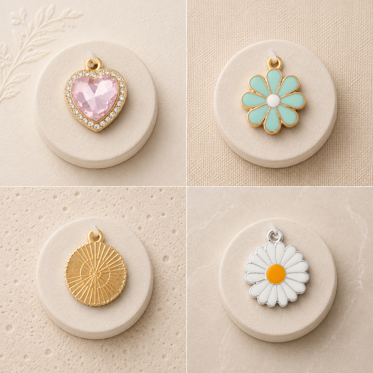 Metal Charms Clover Hearts 4pc