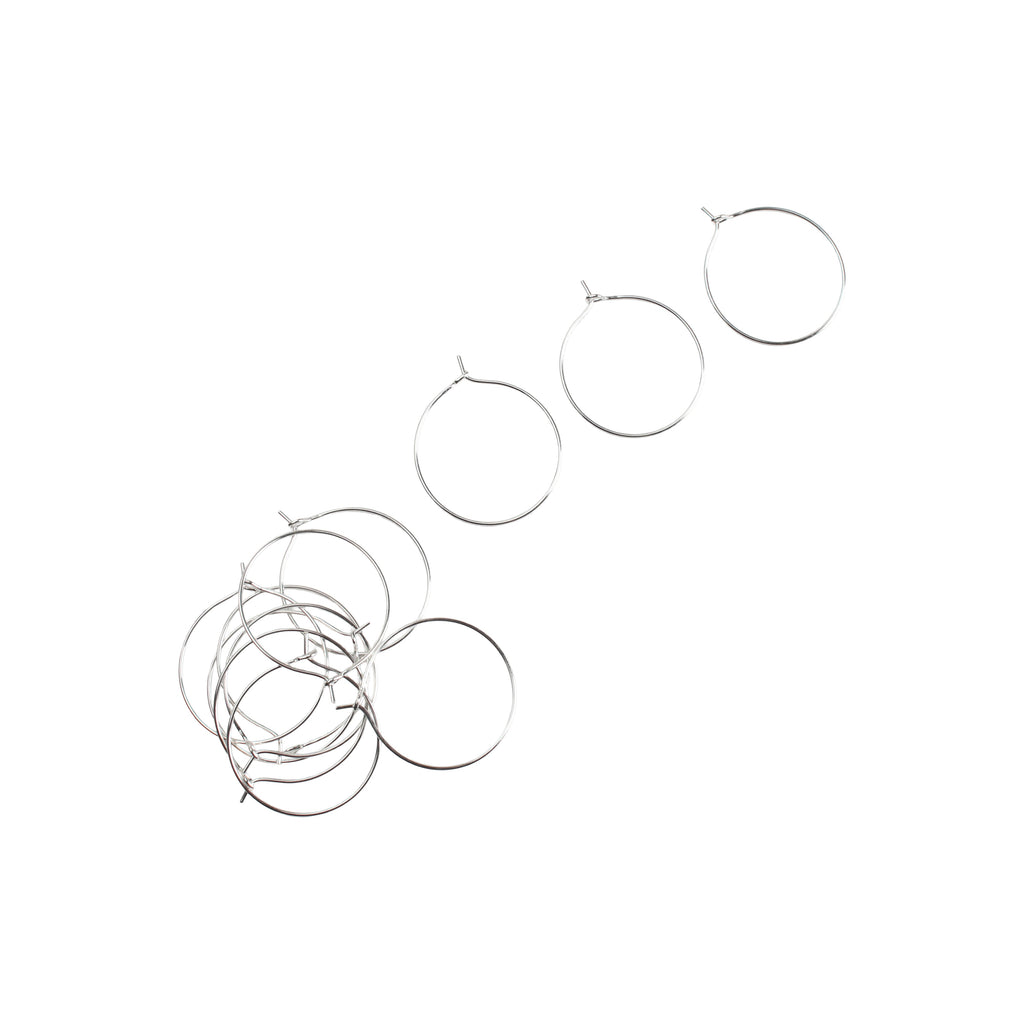 Jewellery Findings Ear Hoop Round Silver 25mm 12pc