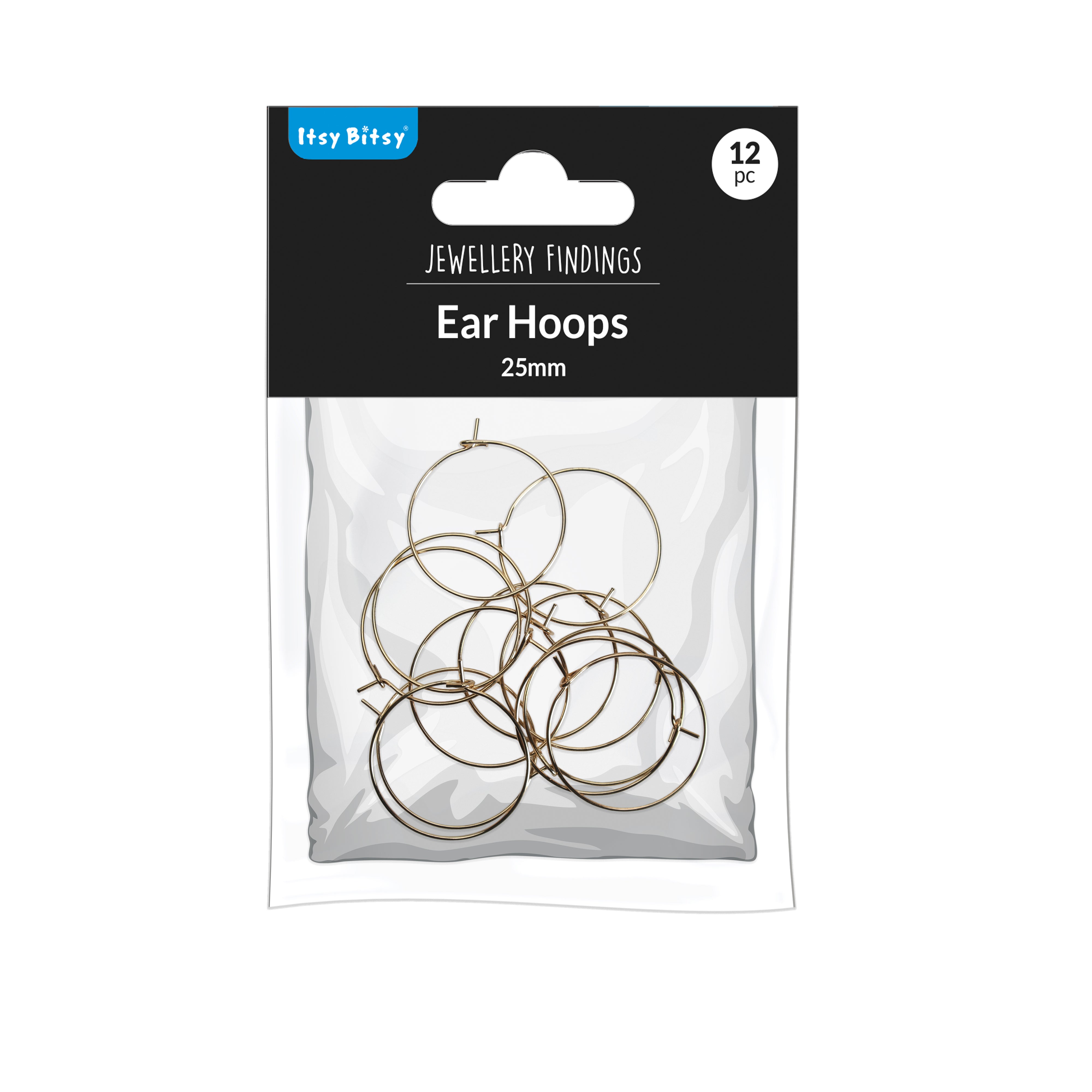 Jewellery Findings Ear Hoop Round Gold 25mm 12pc