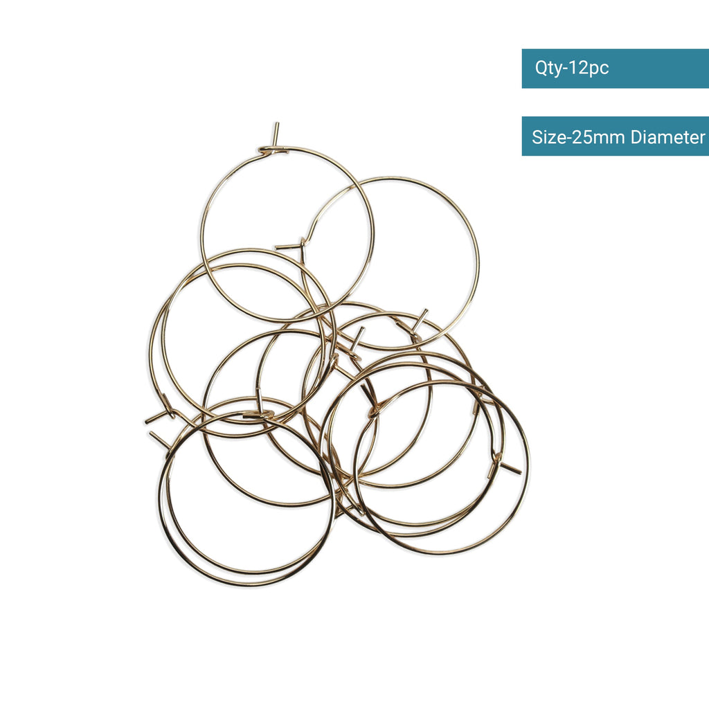 Jewellery Findings Ear Hoop Round Gold 25mm 12pc