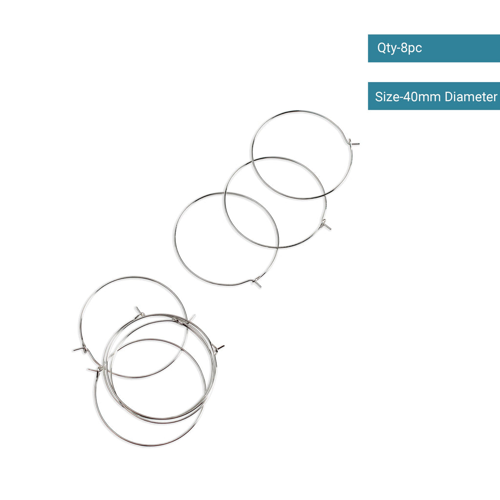 Jewellery Findings Ear Hoop Round Silver 40mm Dia 8pc