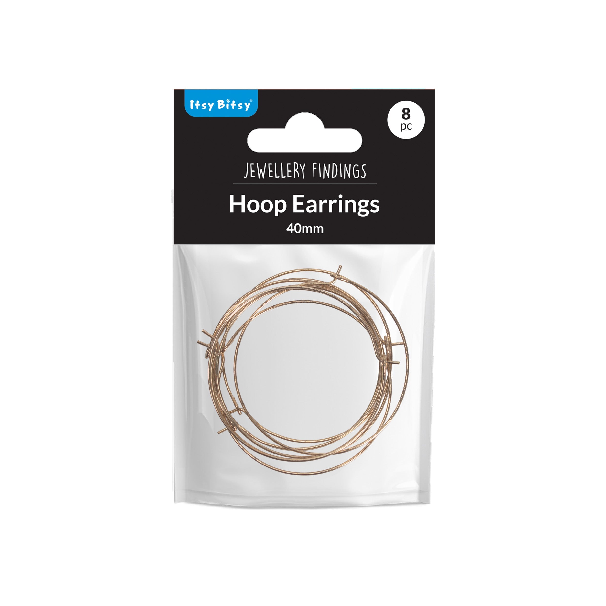 Jewellery Findings Ear Hoop Round Gold 40mm Dia 8pc