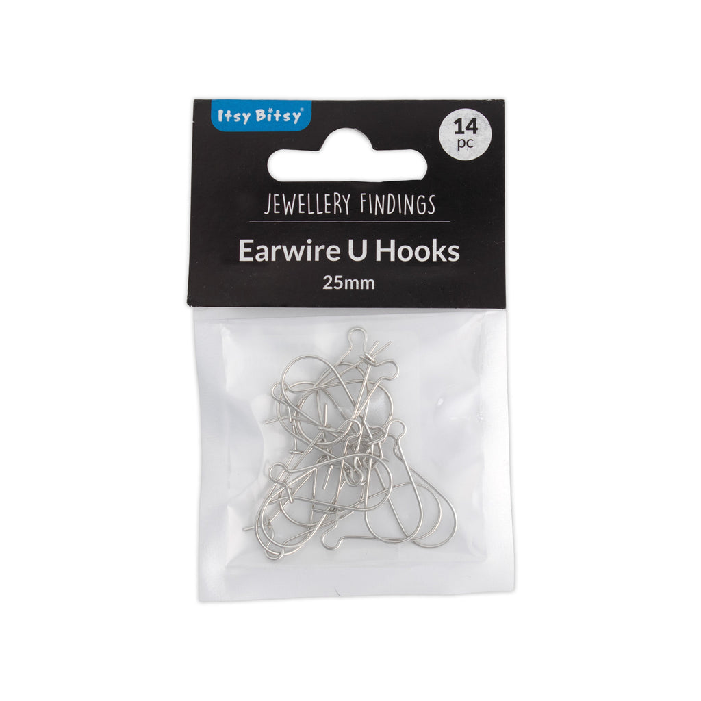 Jewellery Findings Ear Wire U Hooks Nickel 25mm 14pc