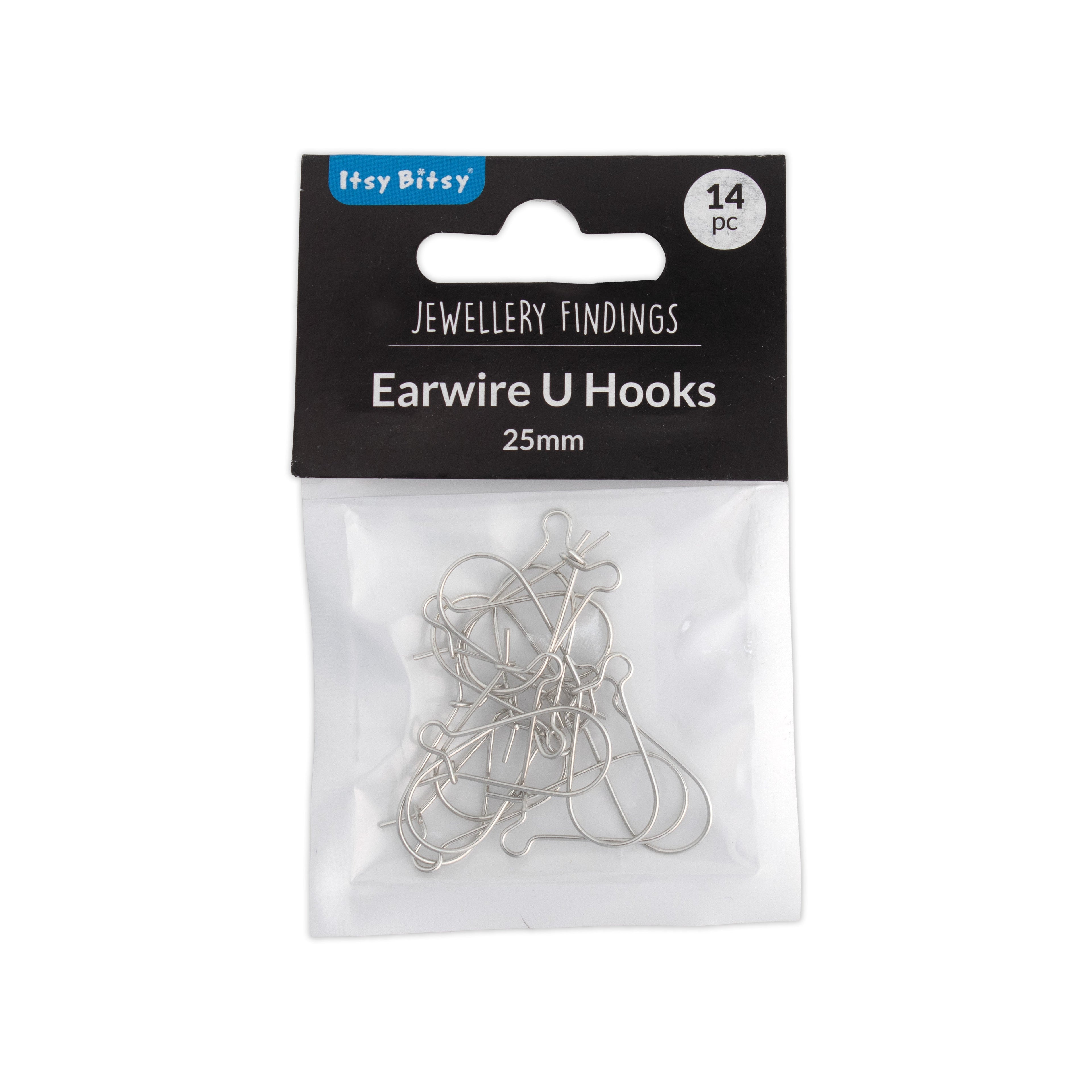 Jewellery Findings Ear Wire U Hooks Nickel 25mm 14pc