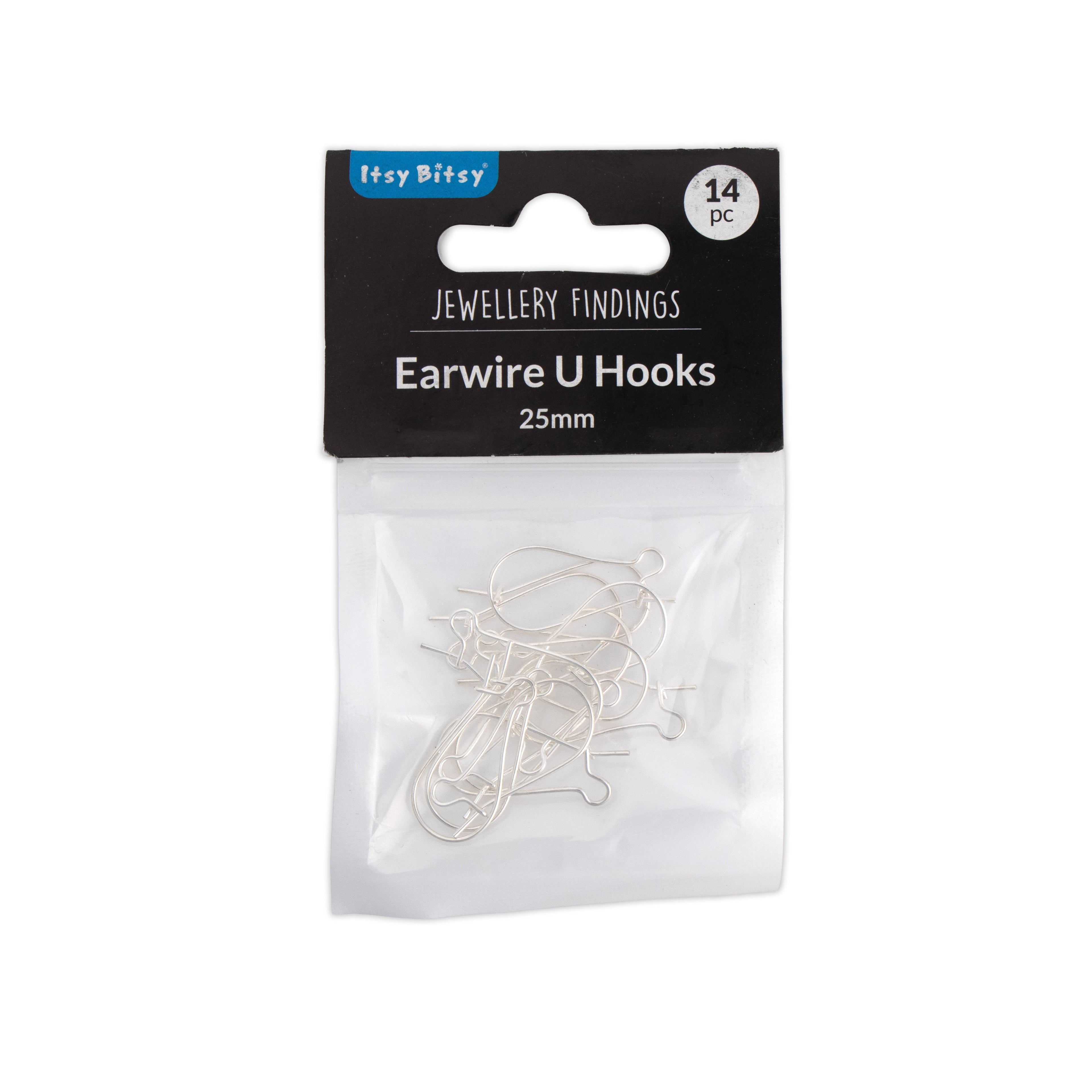 Jewellery Findings Ear Wire U Hooks Silver 25mm 14pc