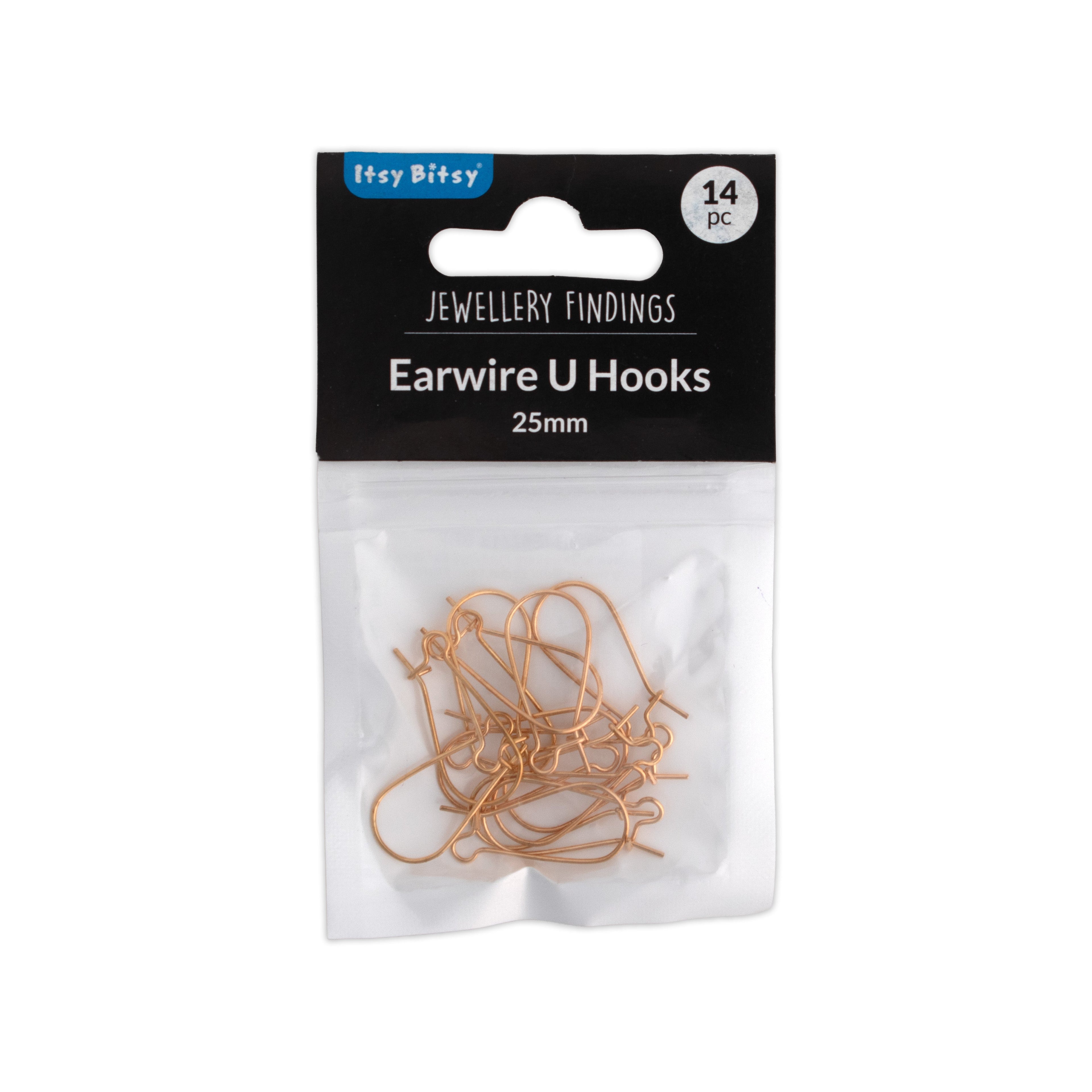Jewellery Findings Ear Wire U Hooks Gold 25mm 14pc