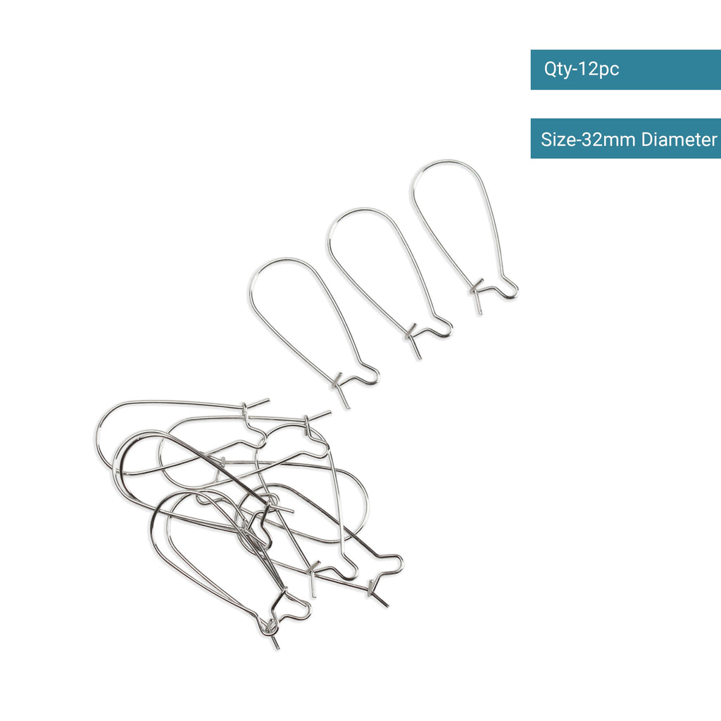 Jewellery Findings Ear Wire U Hooks Nickel 32mm 12pc
