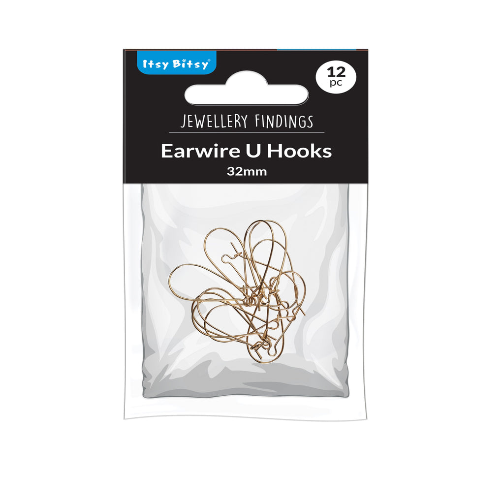 Jewellery Findings Ear Wire U Hooks Gold 32mm 12pc
