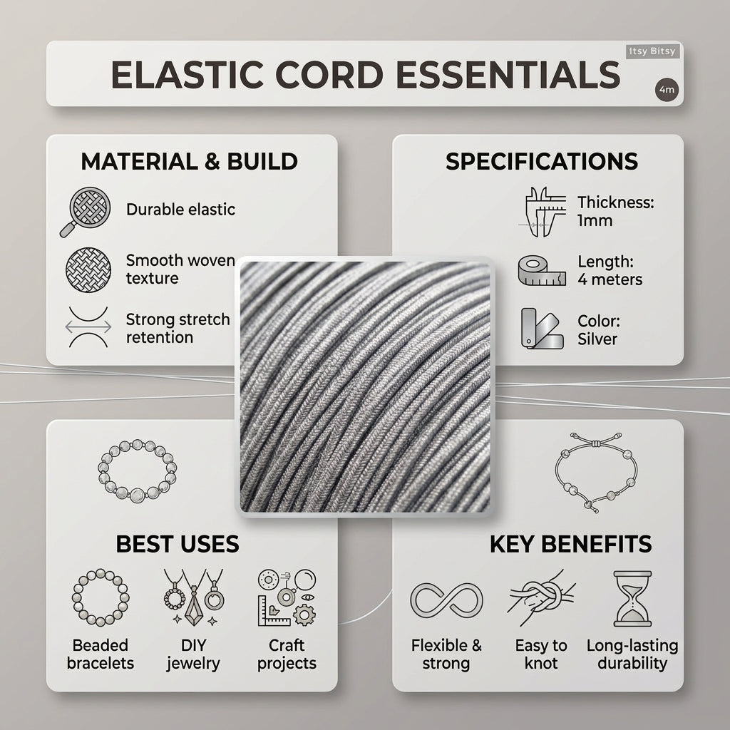Deluxe Elastic Cord Silver 1mm 4 mtr