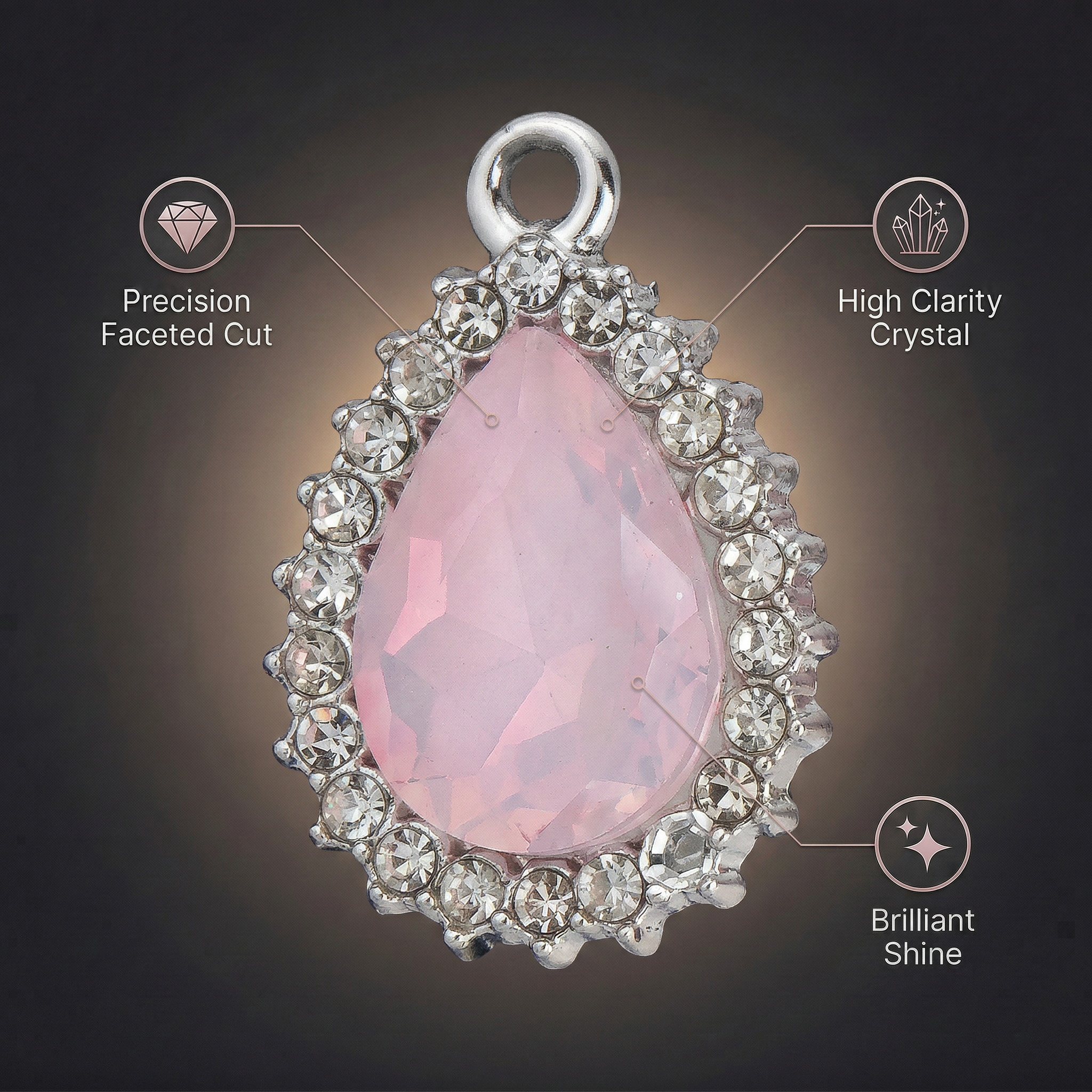 Crystal Pendant Drop Pink Pack of 2