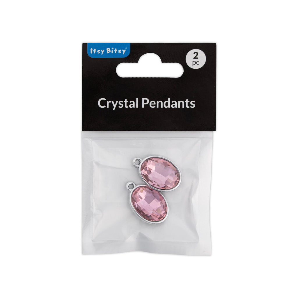 Crystal Pendant - Oval, Pink, Pack of 2