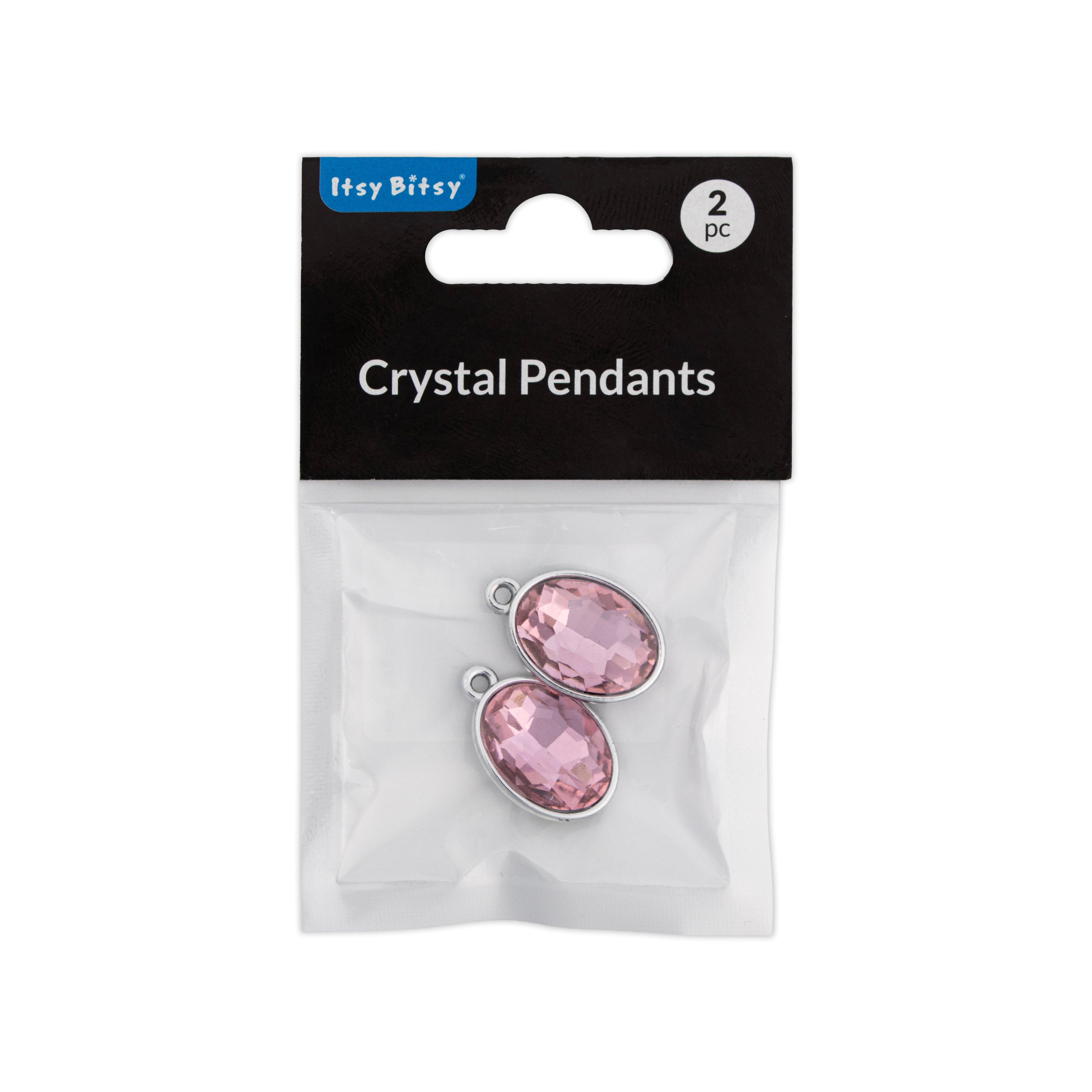 Crystal Pendant - Oval, Pink, Pack of 2