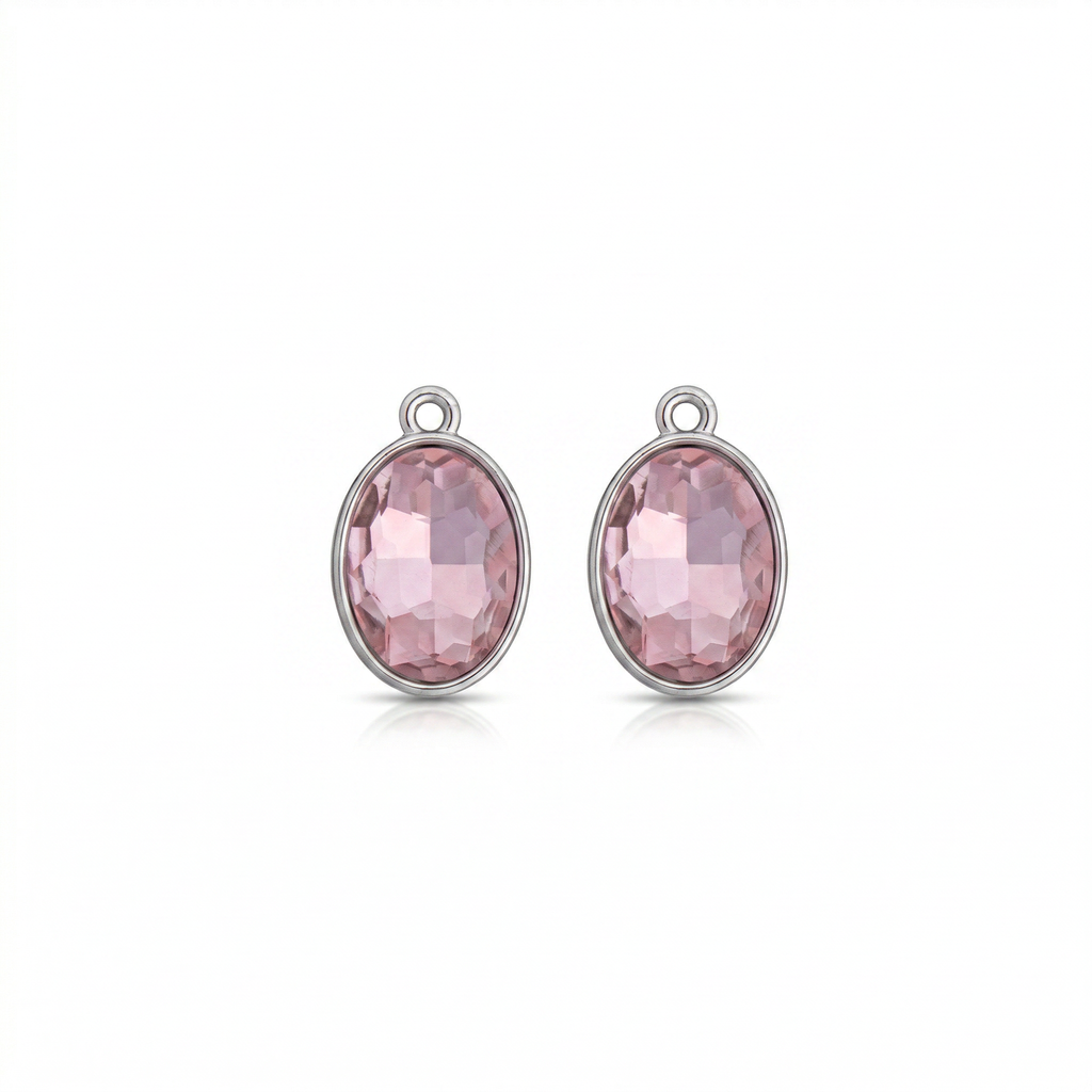 Crystal Pendant - Oval, Pink, Pack of 2