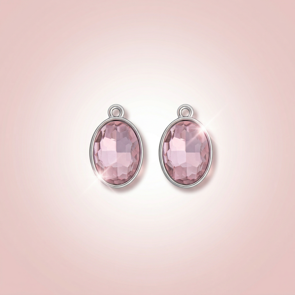 Crystal Pendant - Oval, Pink, Pack of 2