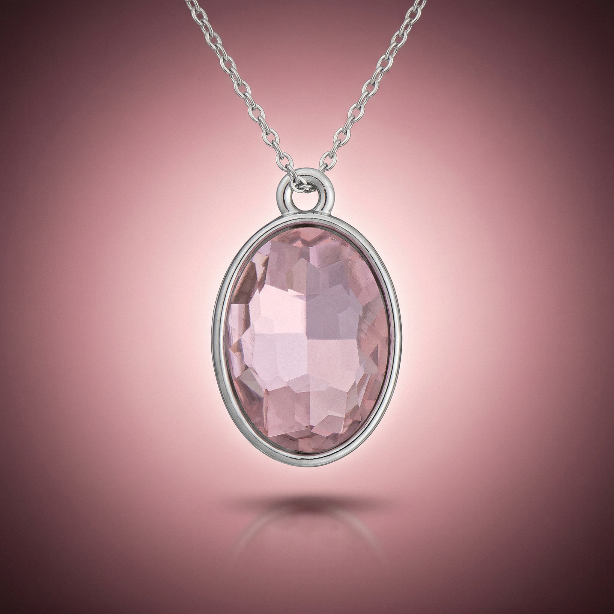 Crystal Pendant - Oval, Pink, Pack of 2