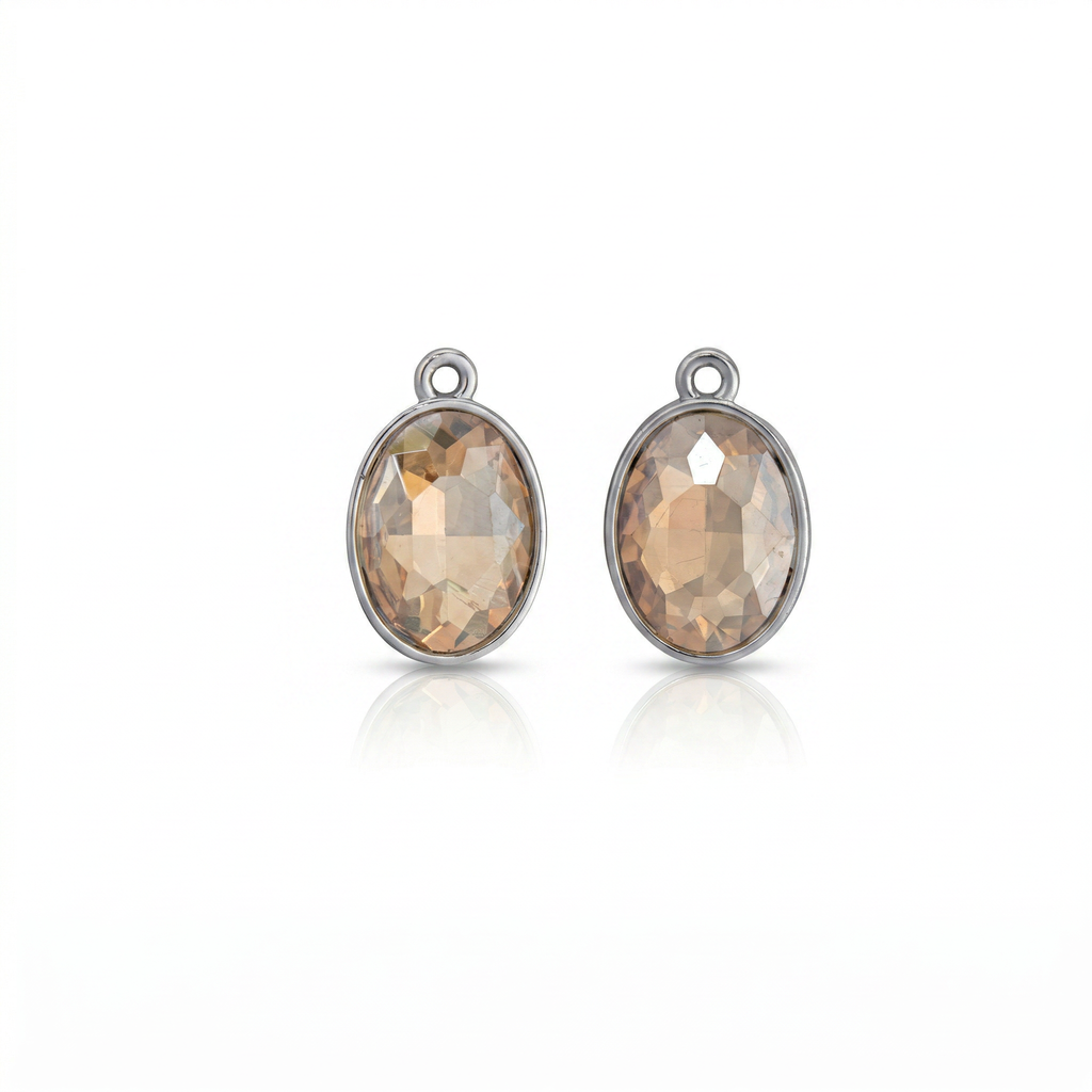 Crystal Pendant - Oval, Amber, Pack of 2
