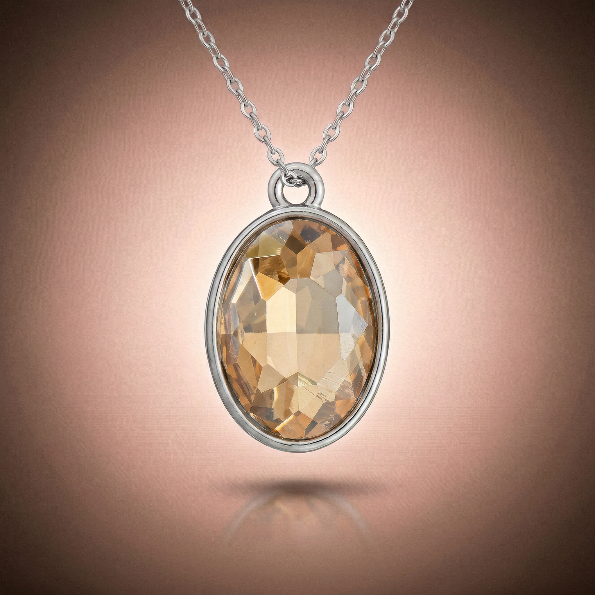 Crystal Pendant - Oval, Amber, Pack of 2