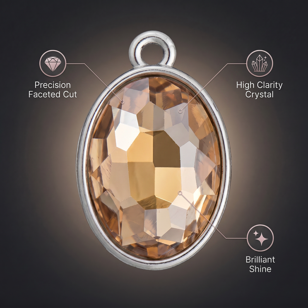 Crystal Pendant - Oval, Amber, Pack of 2