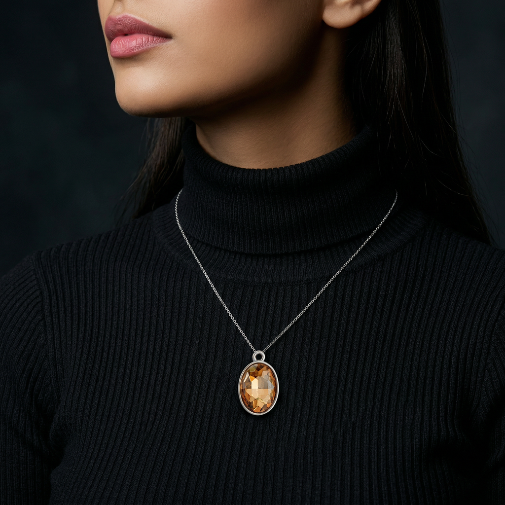 Crystal Pendant - Oval, Amber, Pack of 2