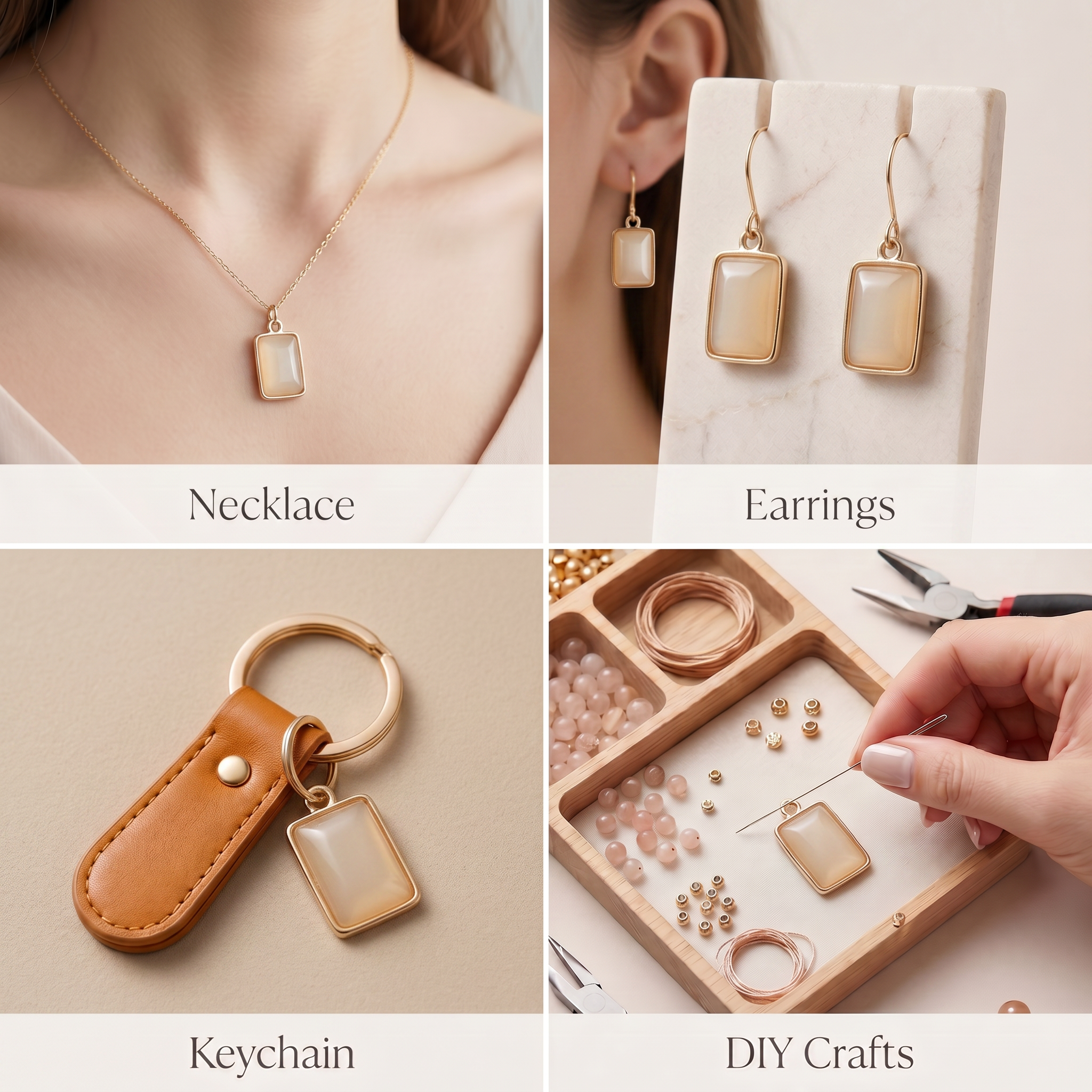 Pearly Pendant - Rectangle, Smoky Amber, Pack of 2