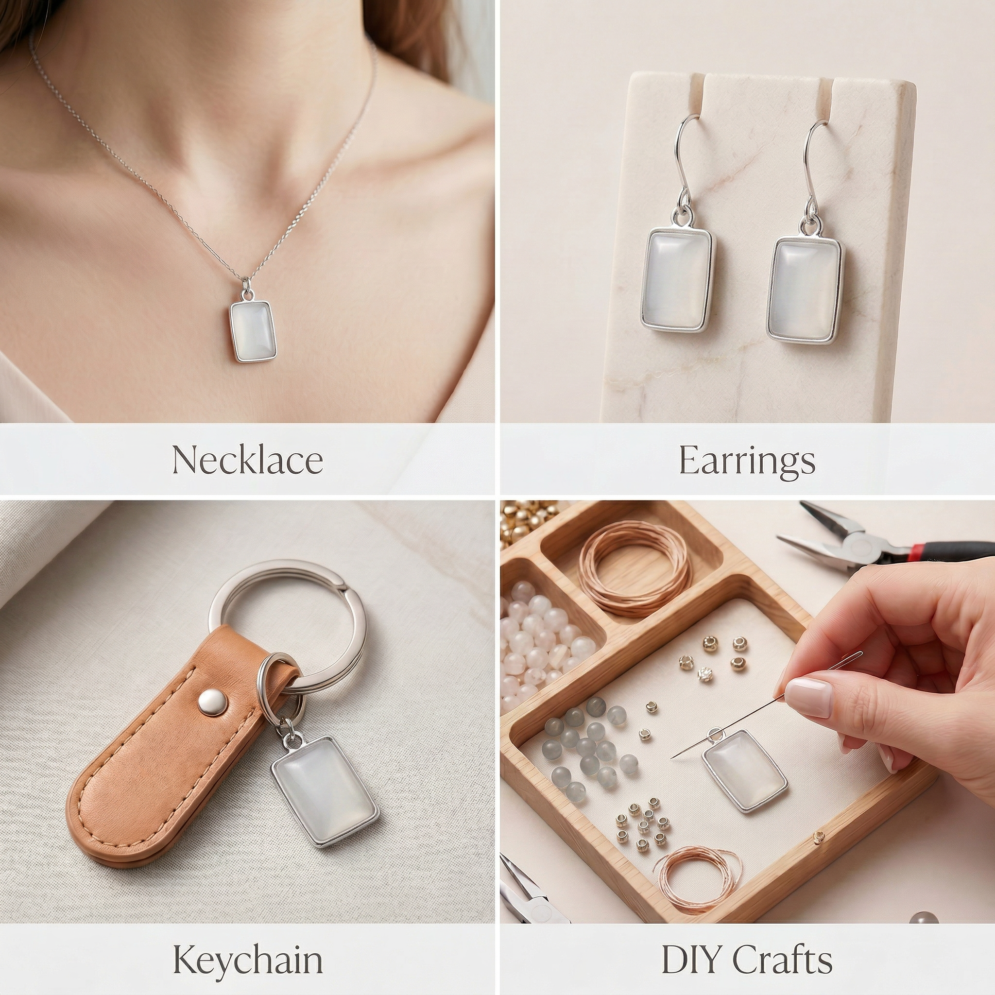 Pearly Pendant - Rectangle, Smoky white, Pack of 2
