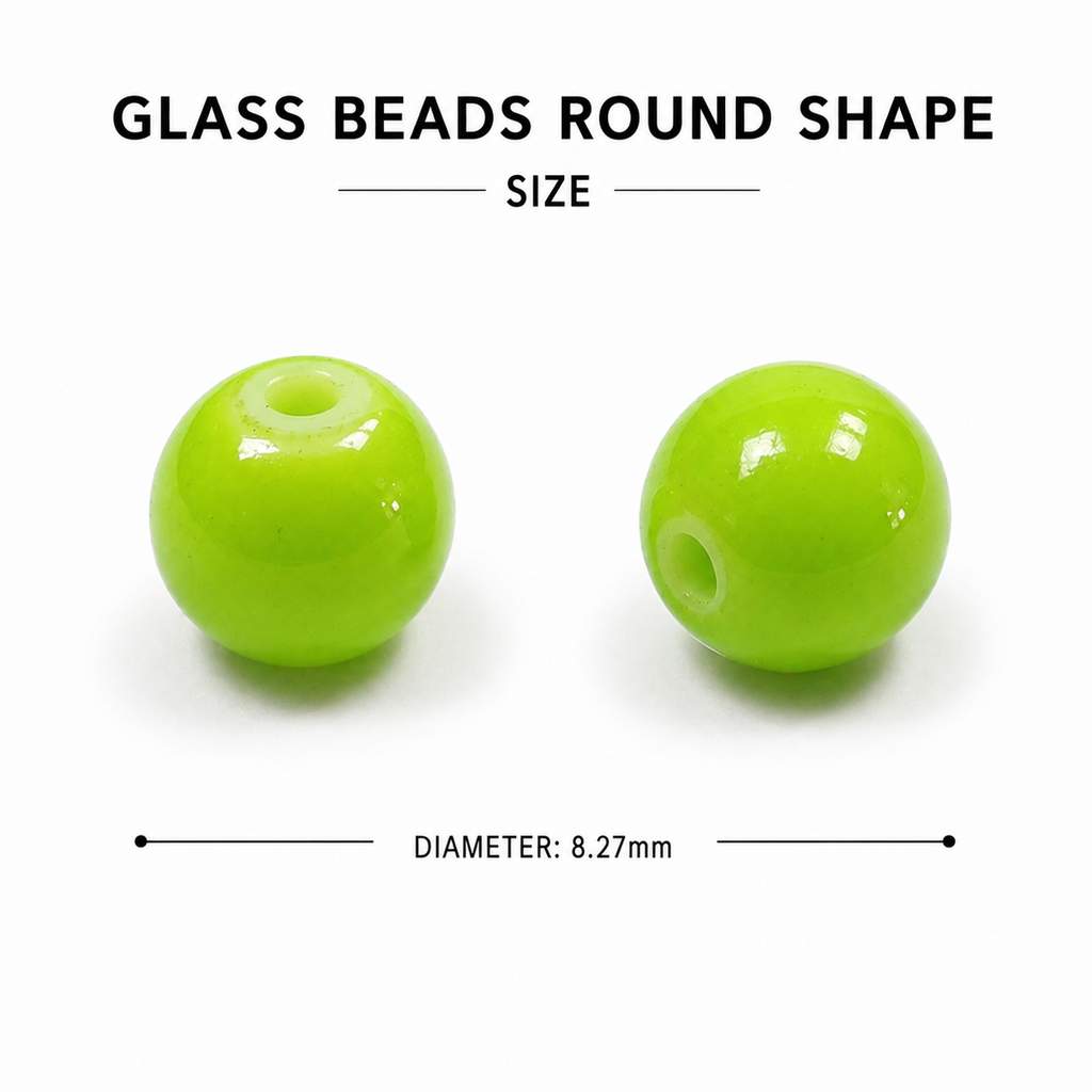Glass Bead Round Lime Green 8.27mm 500grm