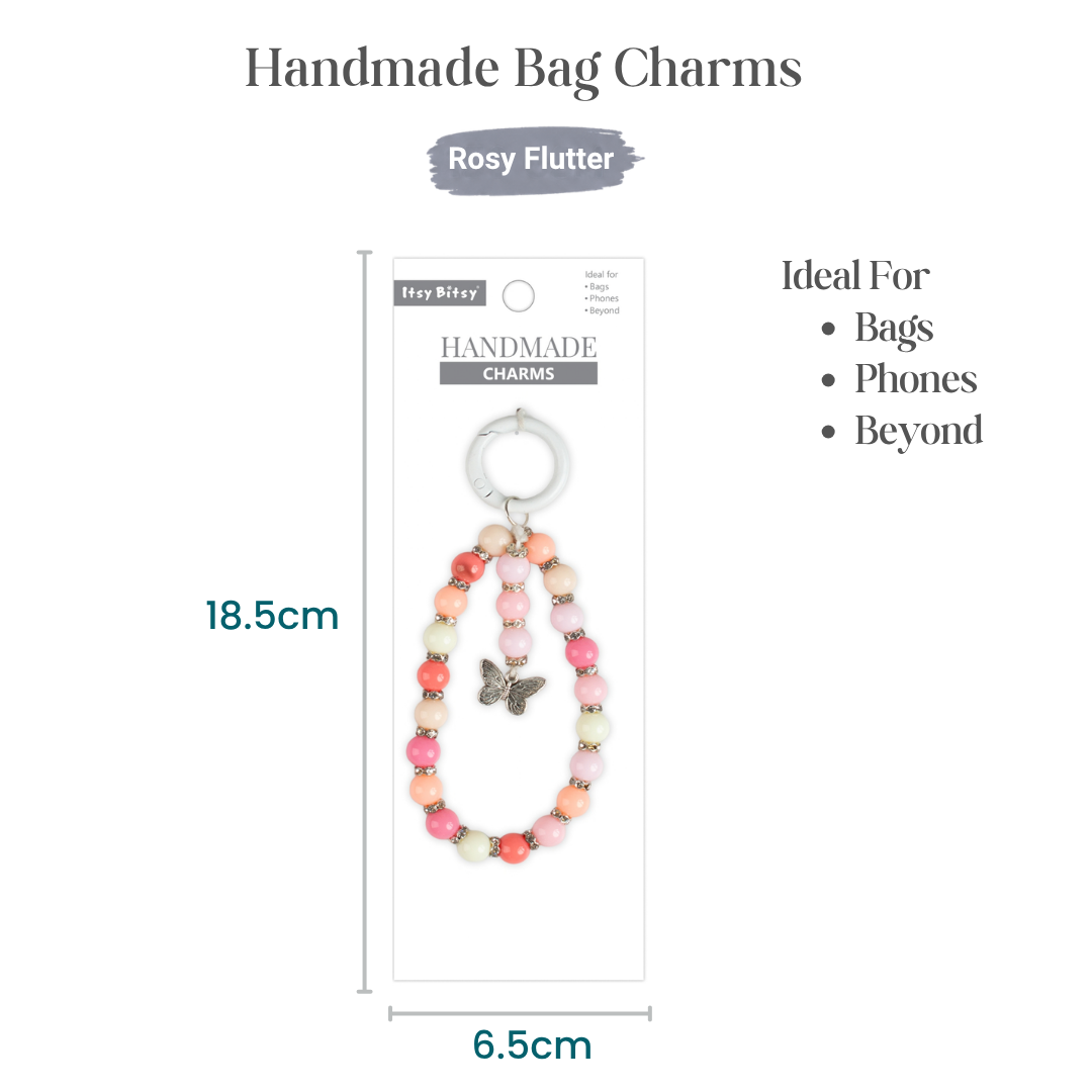 Handmade Bag Charm Rosy Flutter 1pc