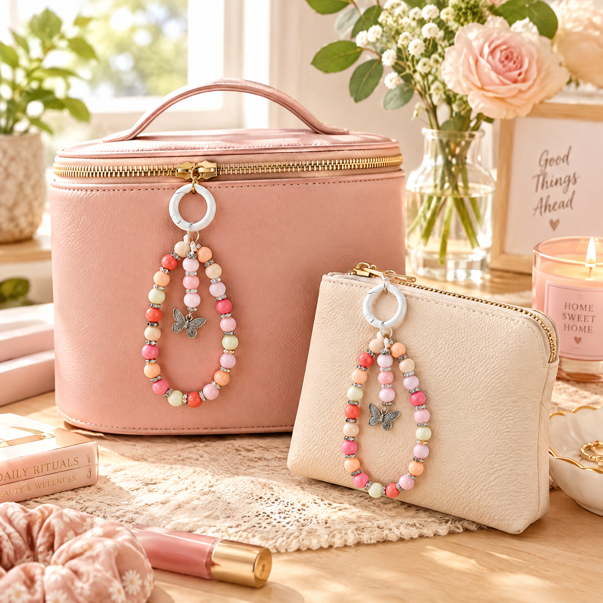 Handmade Bag Charm Rosy Flutter 1pc
