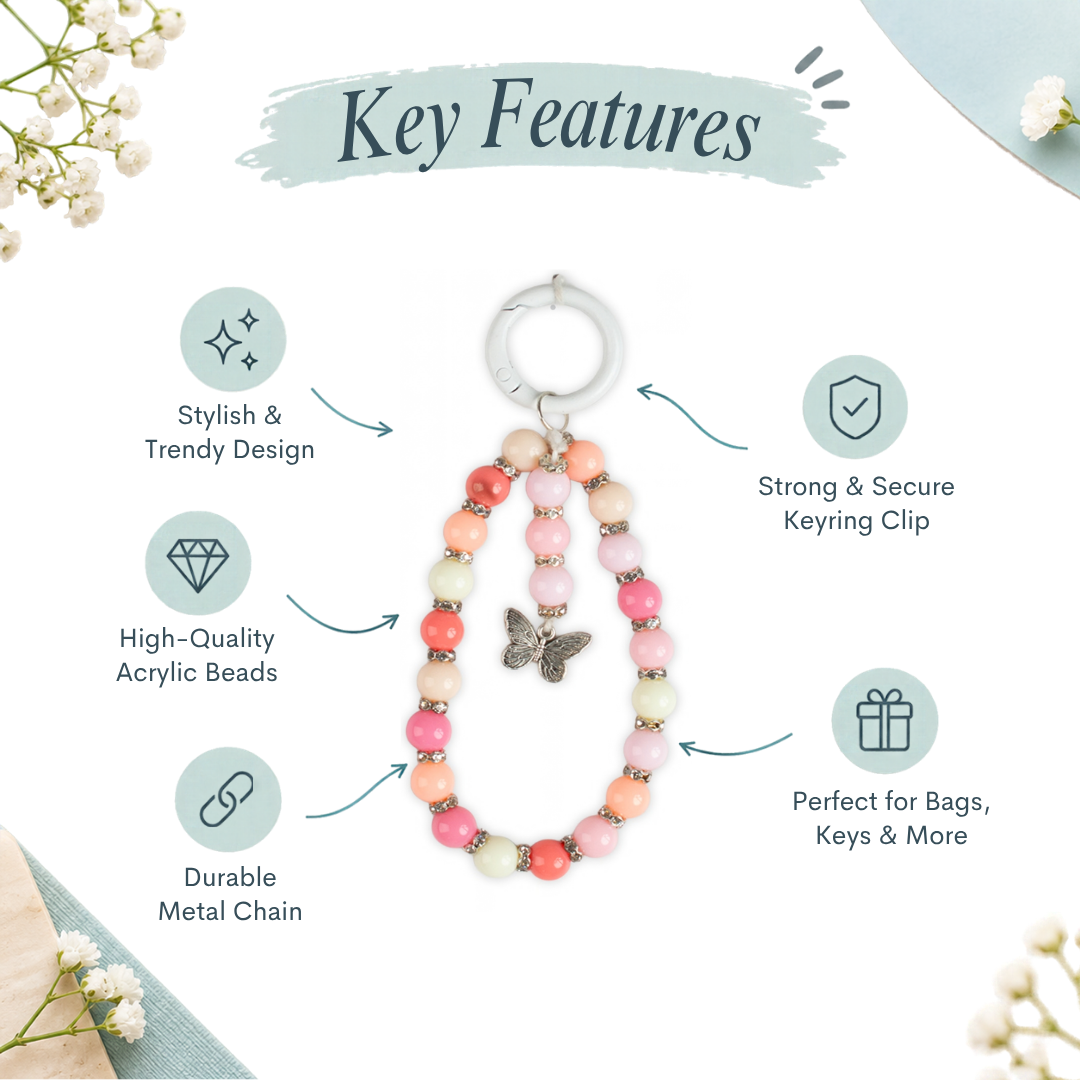 Handmade Bag Charm Rosy Flutter 1pc