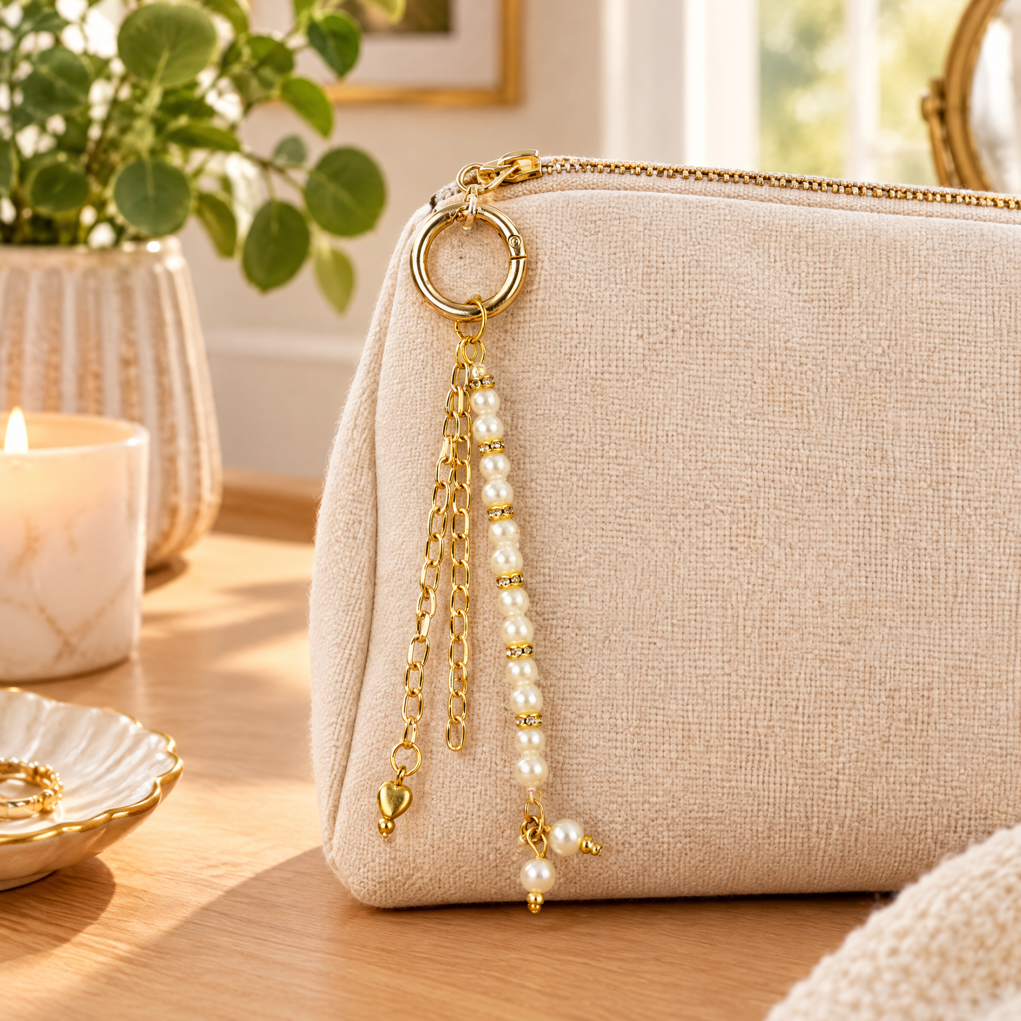 Handmade Bag Charm Pearly Heart 1pc