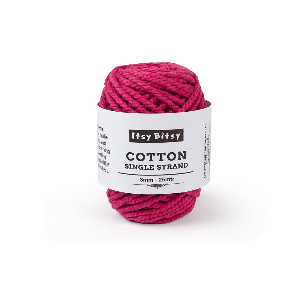 Cotton Twisted Cord Hot Pink 3mm 3Ply 25Mtr Roll