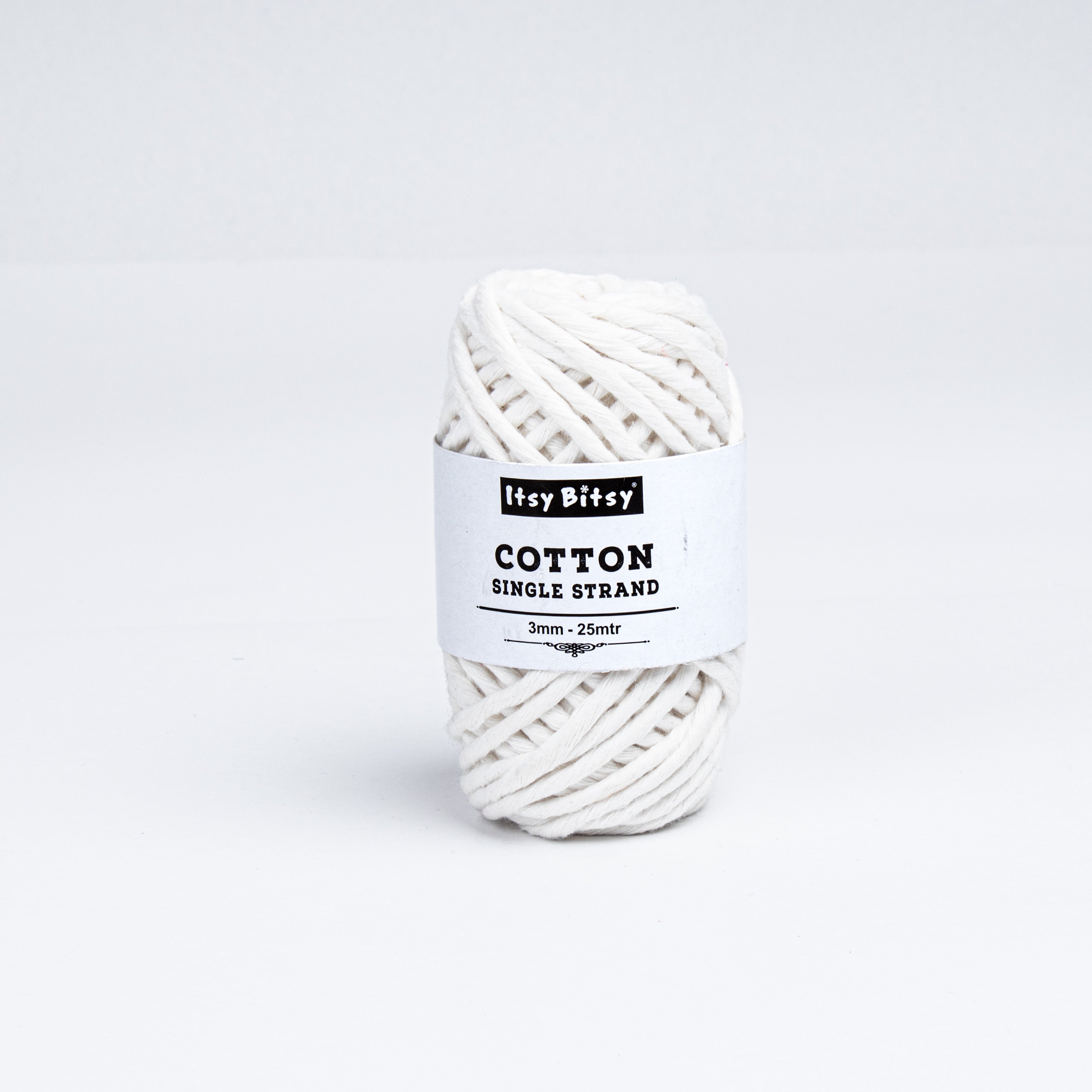 Cotton Single Strand White 3mm 25Mtr Roll