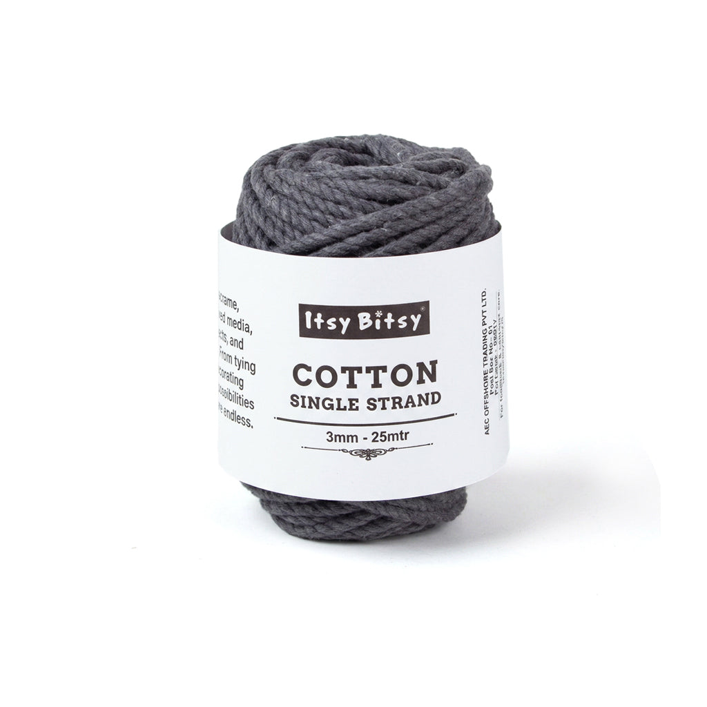 Cotton Twisted Cord Grey 3mm 3Ply 25Mtr Roll