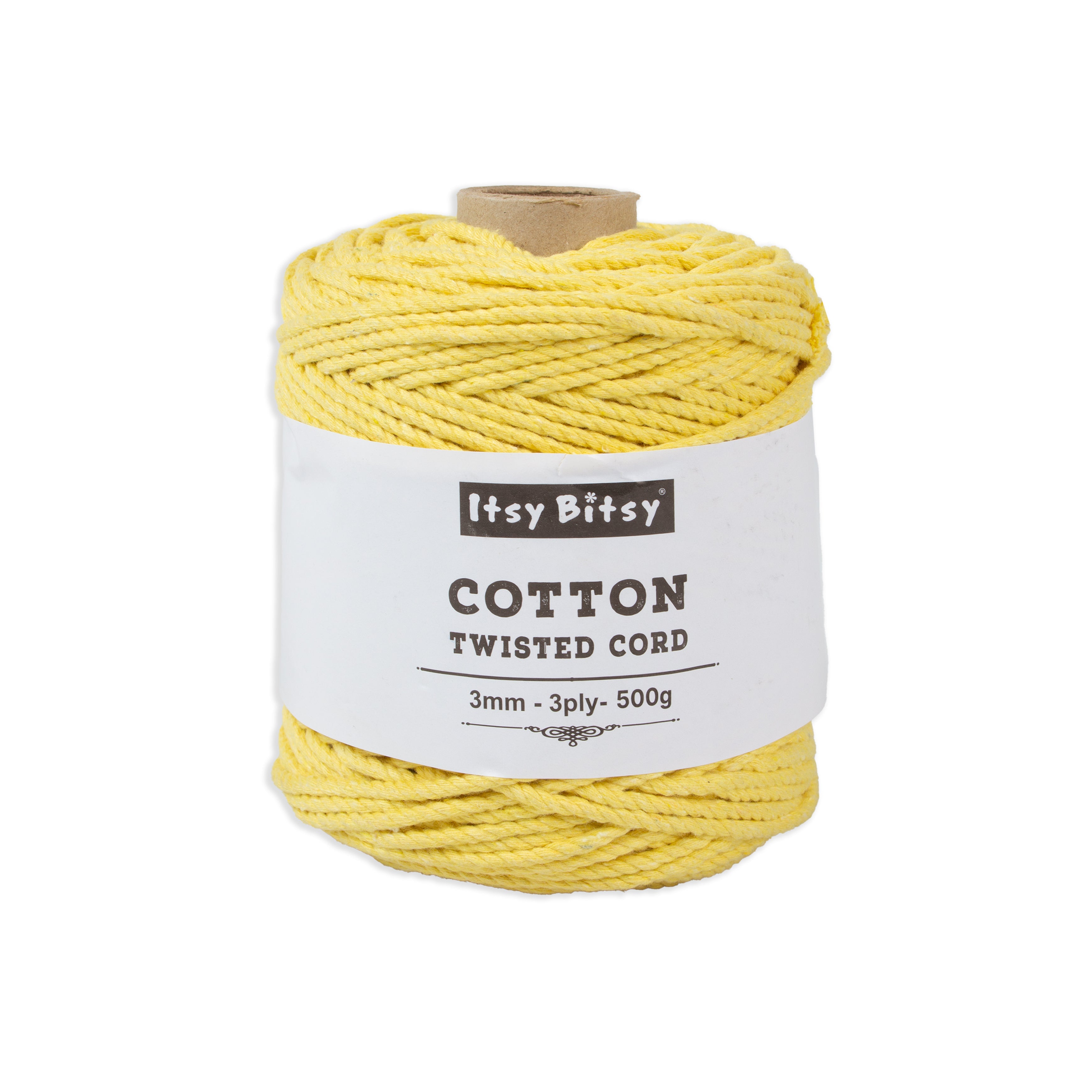 Cotton Twisted Cord Lemon Yellow 3mm 3 Ply 500gm Roll
