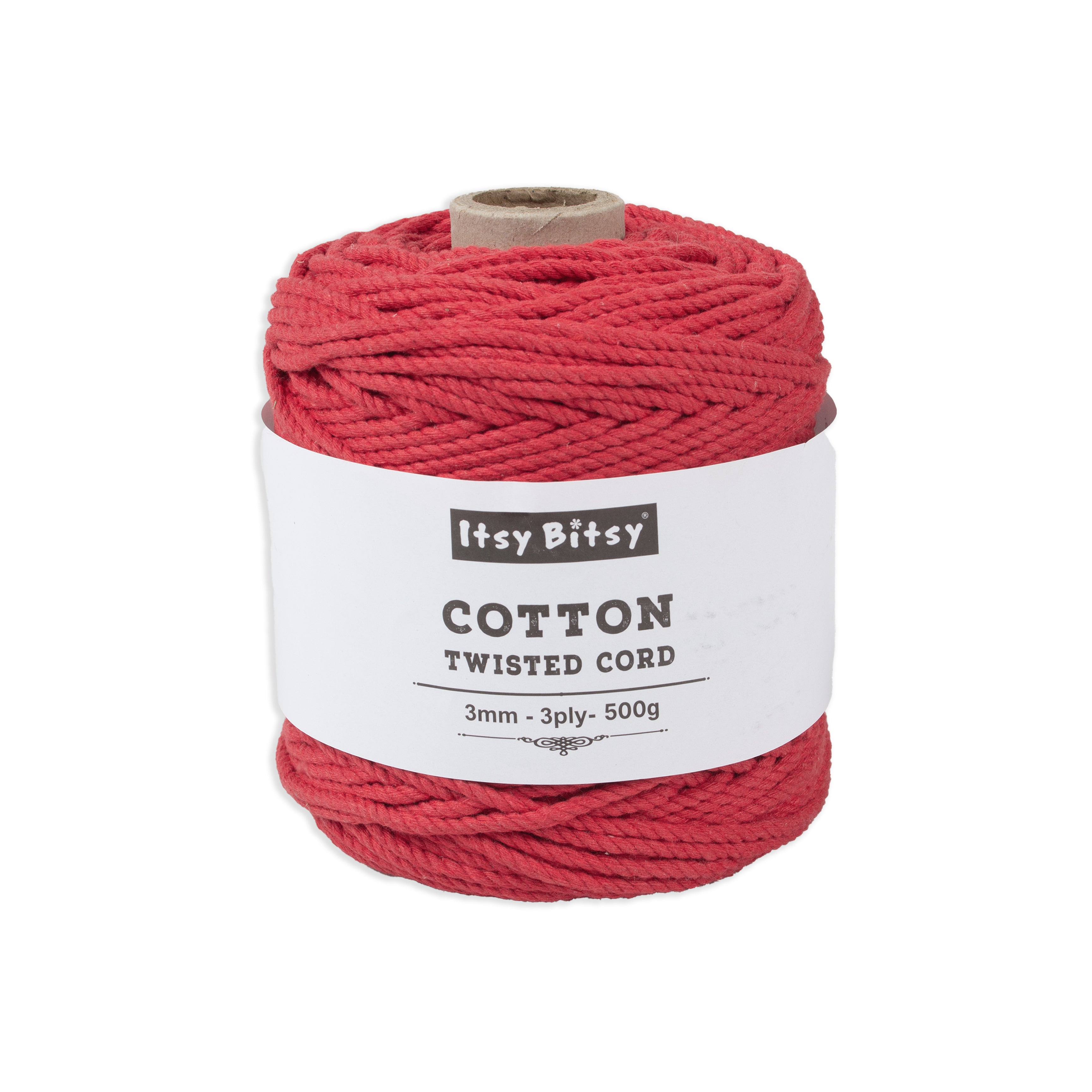 Cotton Twisted Cord Red 3mm 3 Ply 500gm Roll