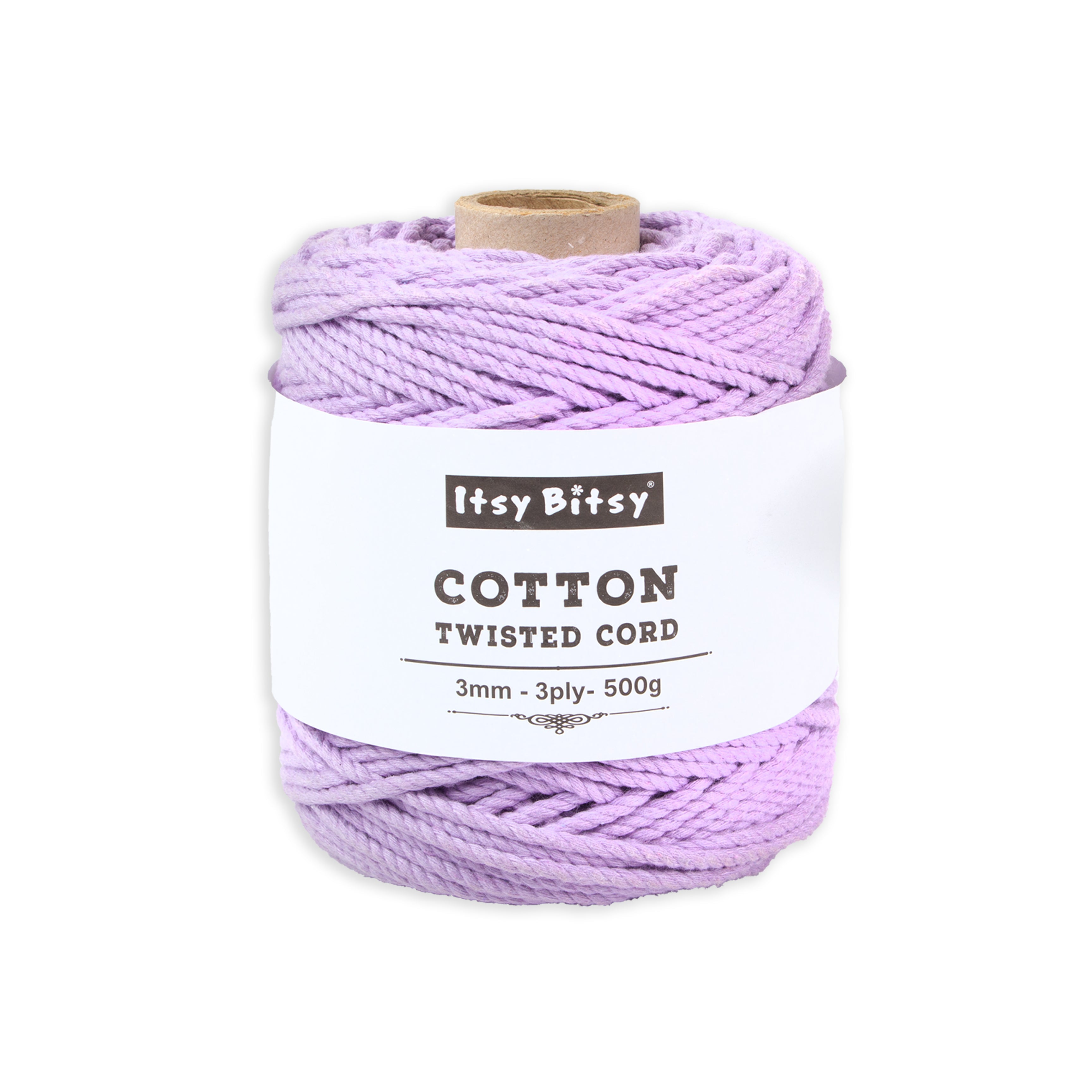Cotton Twisted Cord Lavender 3mm 3 Ply 500gm Roll