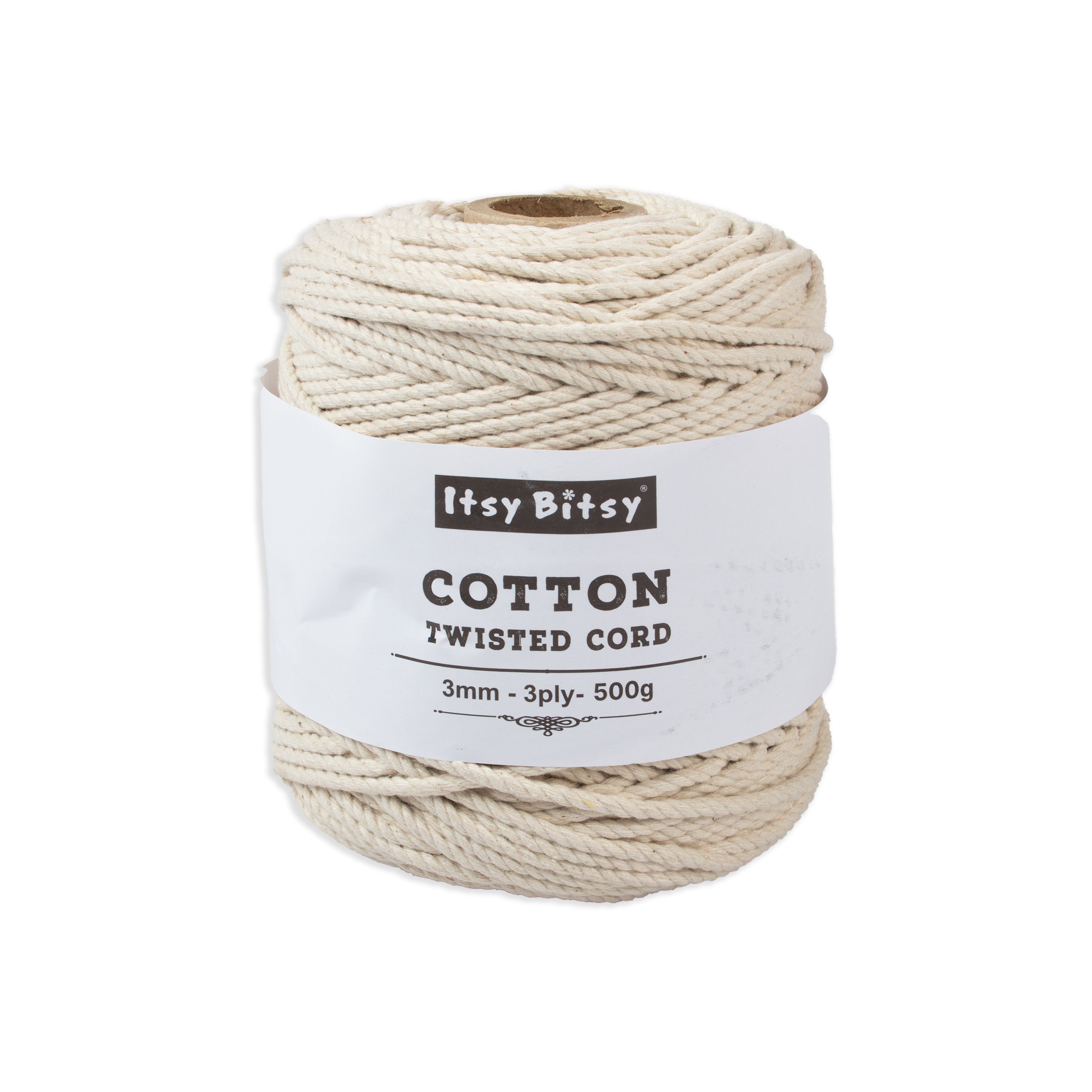Cotton Twisted Cord Off White 3mm 3 Ply 500gm Roll