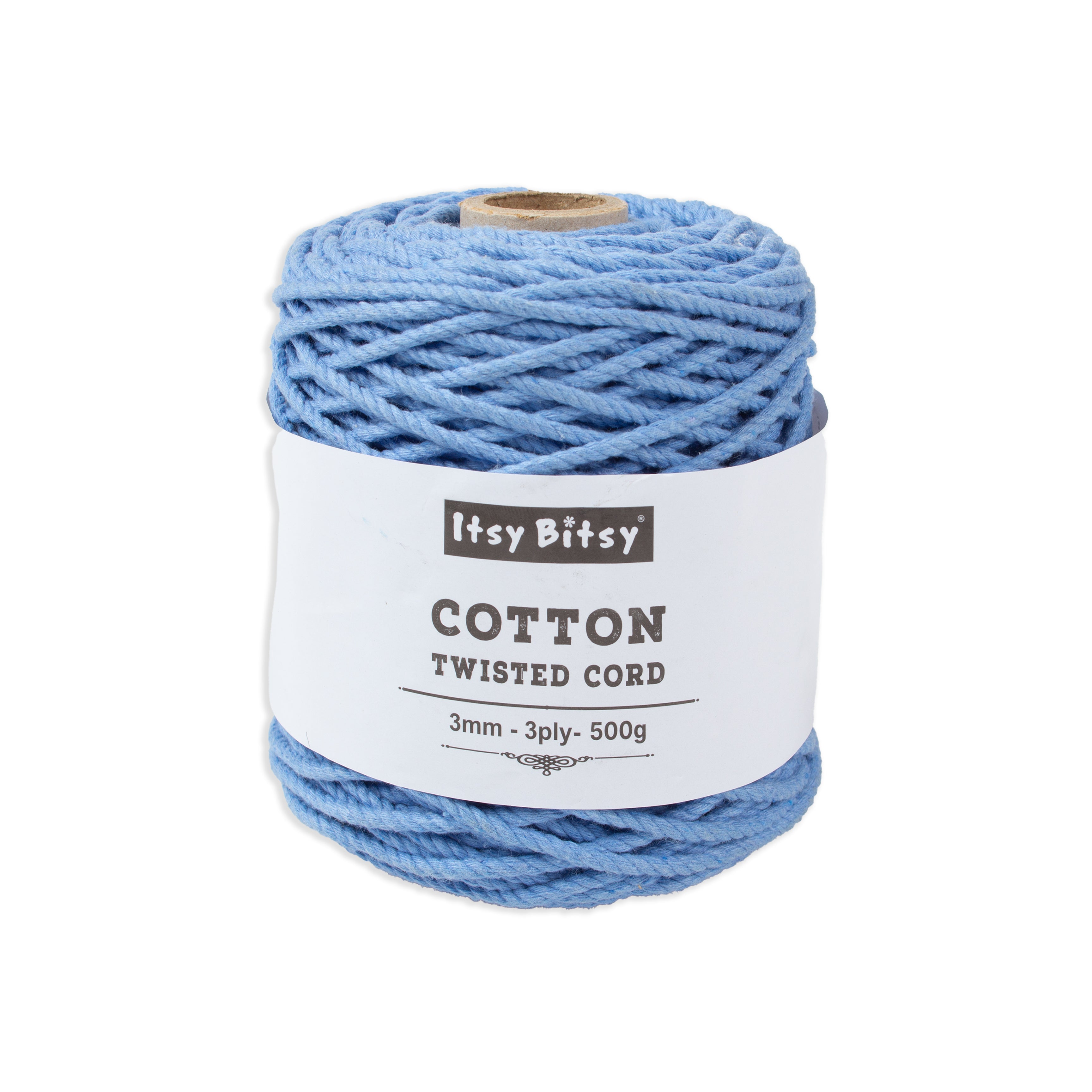 Cotton Twisted Cord Sky Blue 3mm 3 Ply 500gm Roll
