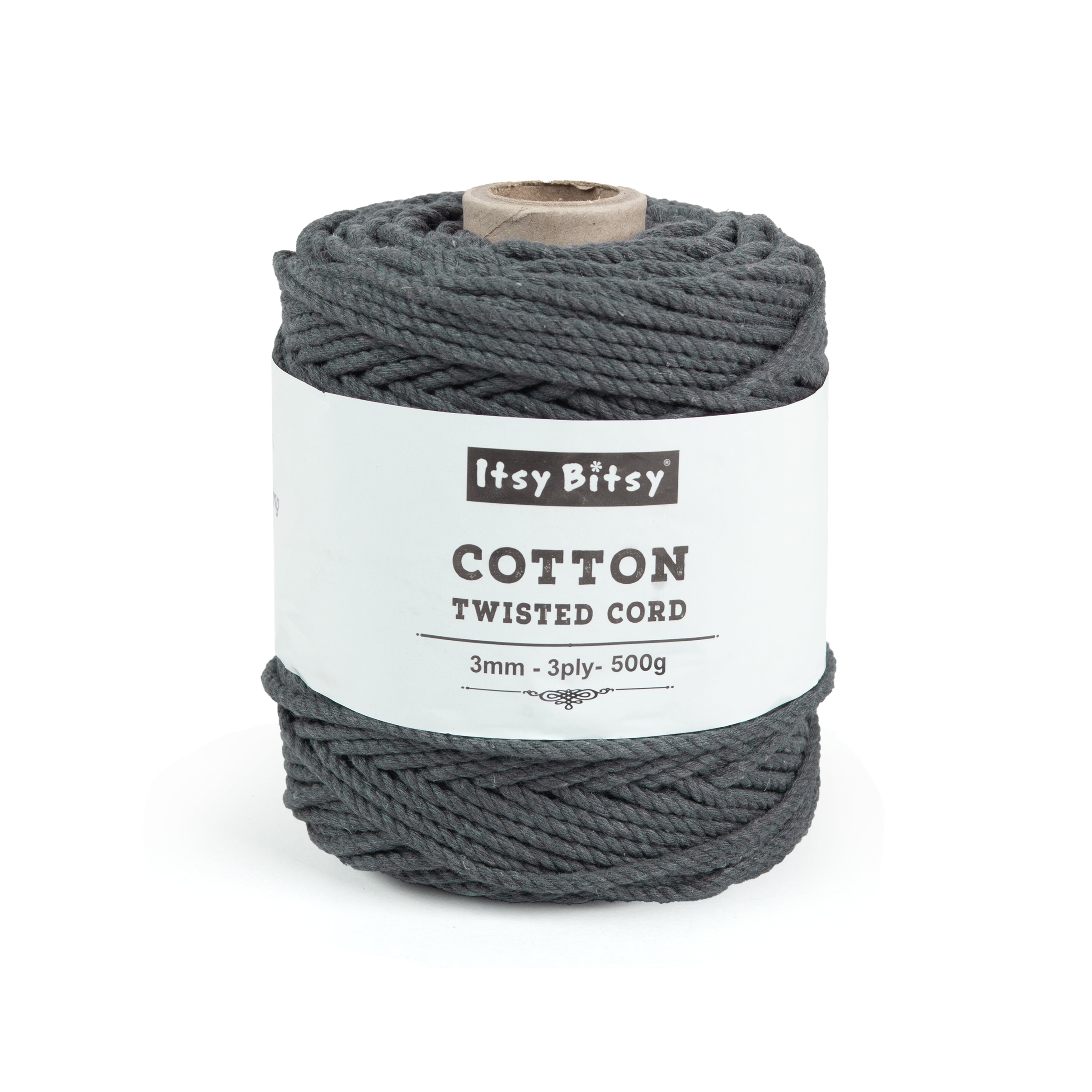 Cotton Twisted Cord Grey 3mm 3 Ply 500gm Roll