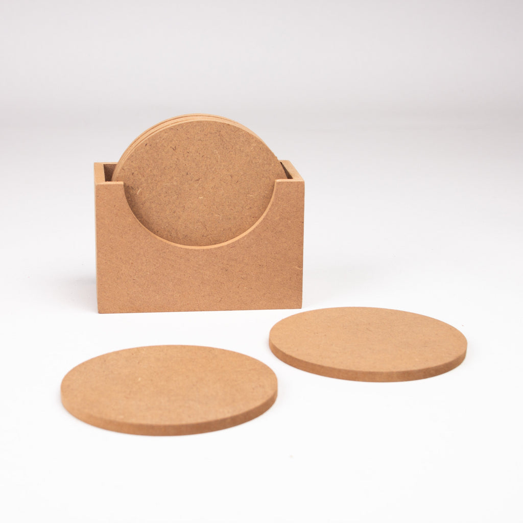 MDF Coaster Round Set of 6 with Stand L4.5 X W2.5 X H3inch 5.5mm Thick 1pc