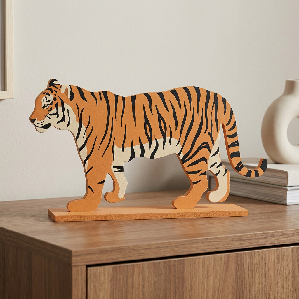 MDF Table Decor with Base Tiger W9 x H5.25inch Base 7.25 x 1.25inch 5.5mm Thick 1 pc