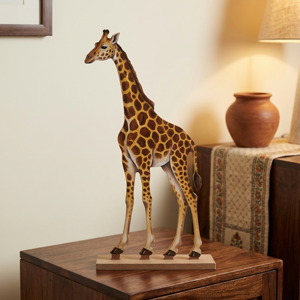 MDF Table Decor with Base Giraffe W4.25 x H8.25inch Base 4.25 x 1.25 inch Dia 5.5mm Thick 1 pc