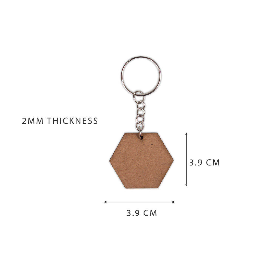 MDF Keychain Hexagon 5 X4.33cm 2mm Thick 5pc