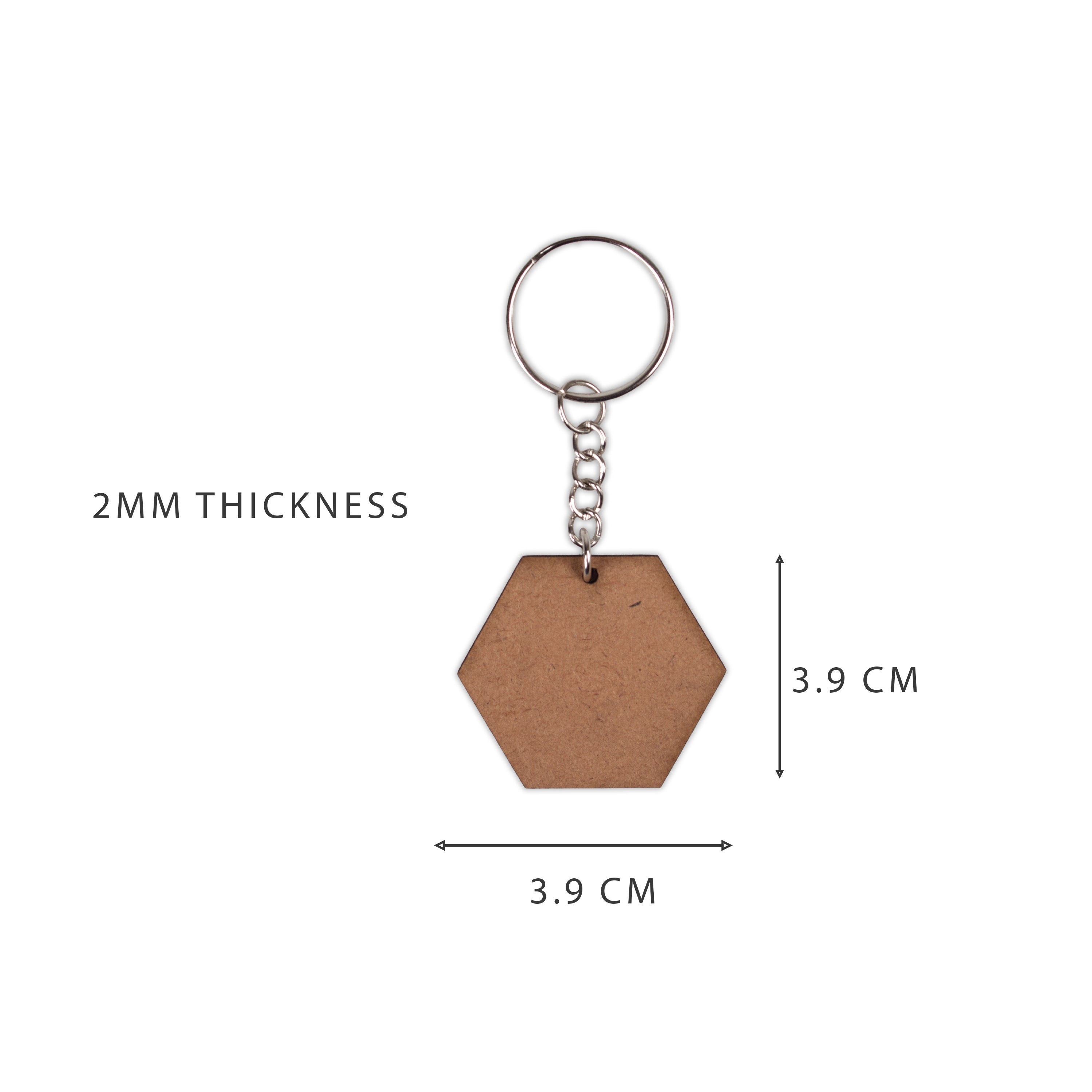 MDF Keychain Hexagon 5 X4.33cm 2mm Thick 5pc