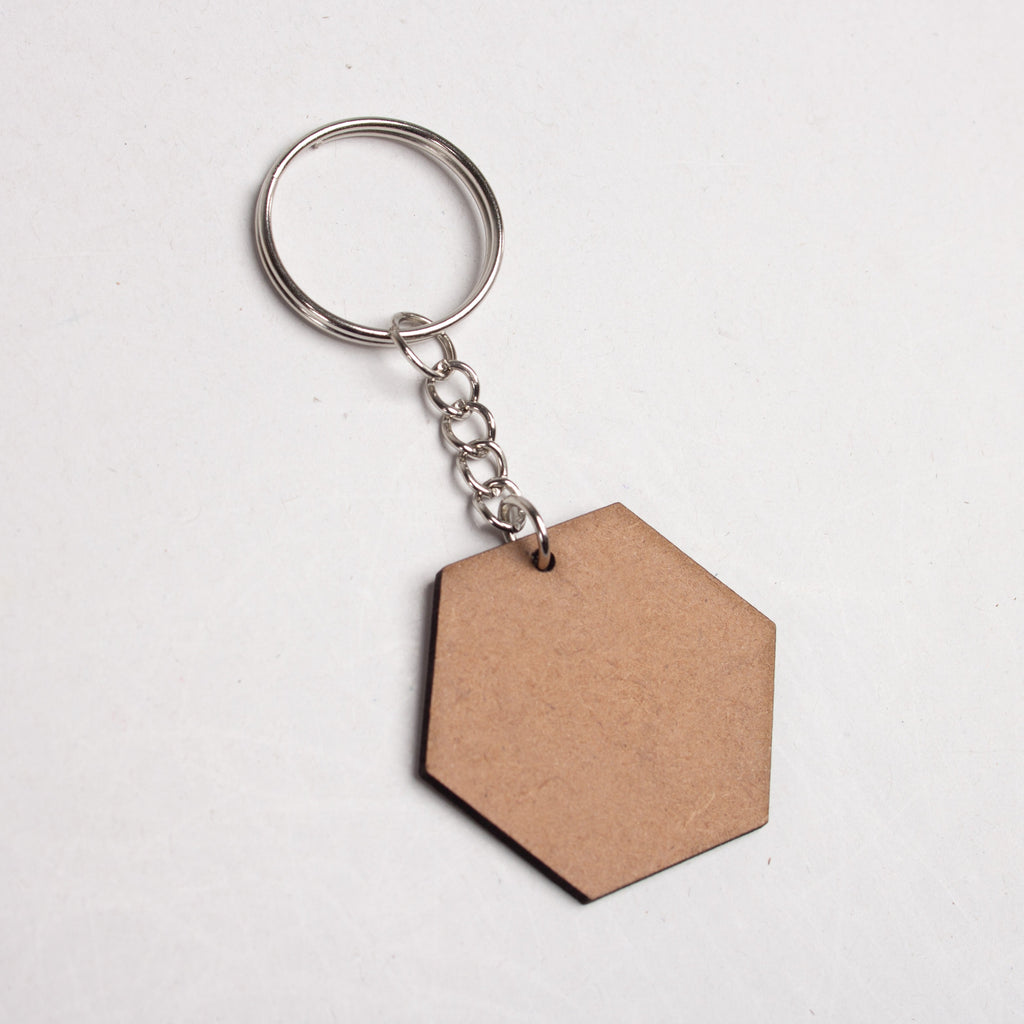 MDF Keychain Hexagon 5 X4.33cm 2mm Thick 5pc