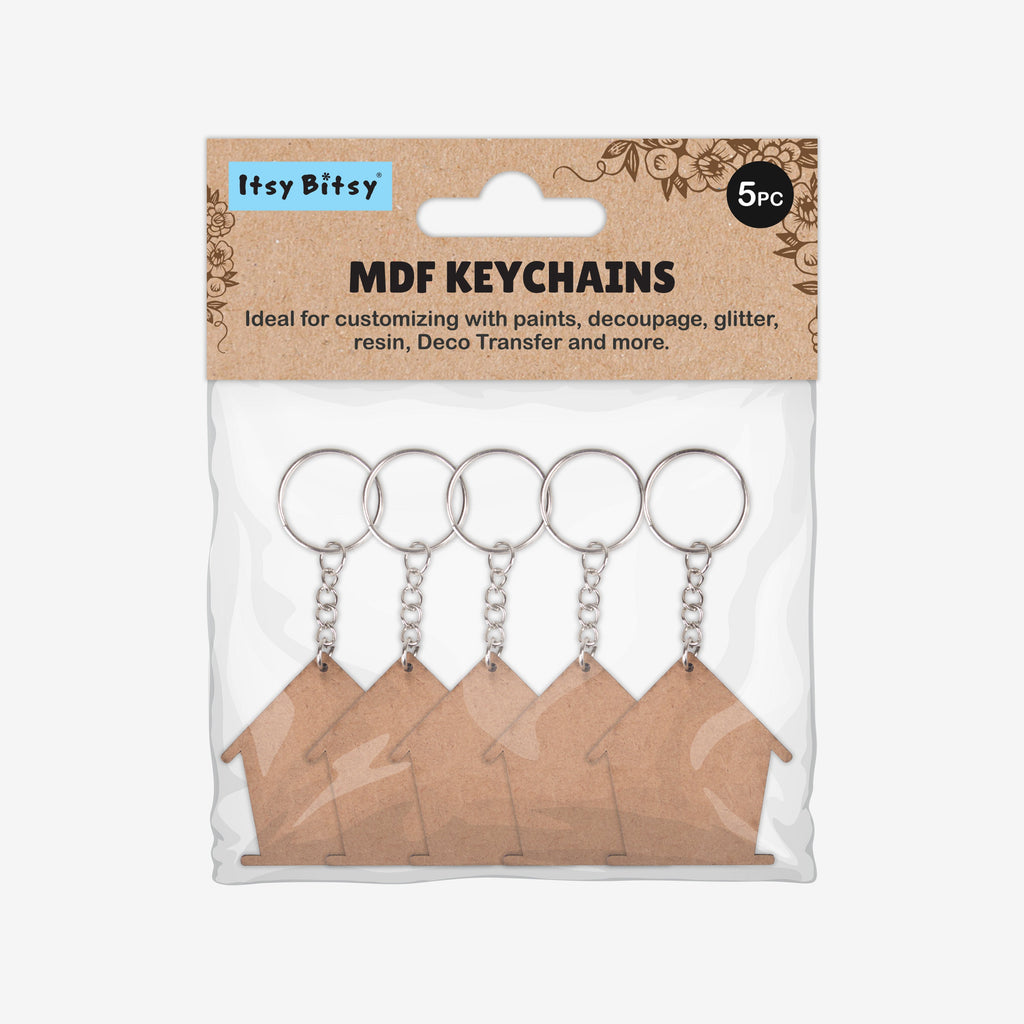 MDF Keychain House 4.8 X5cm 2mm Thick 5pc