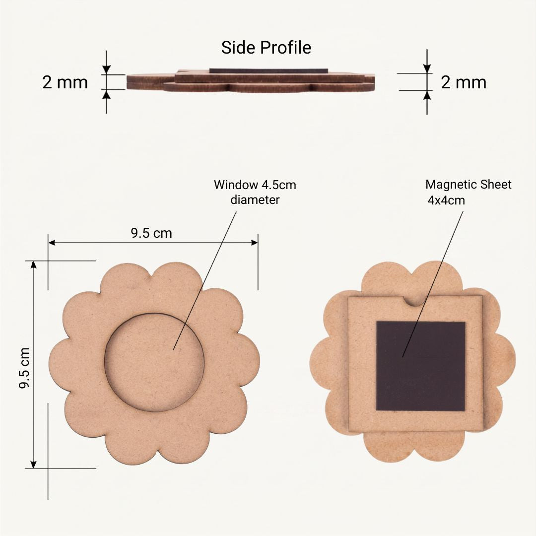 MDF Photo Frame With Magnet Flower 3.6 X 3.75inch 1pc