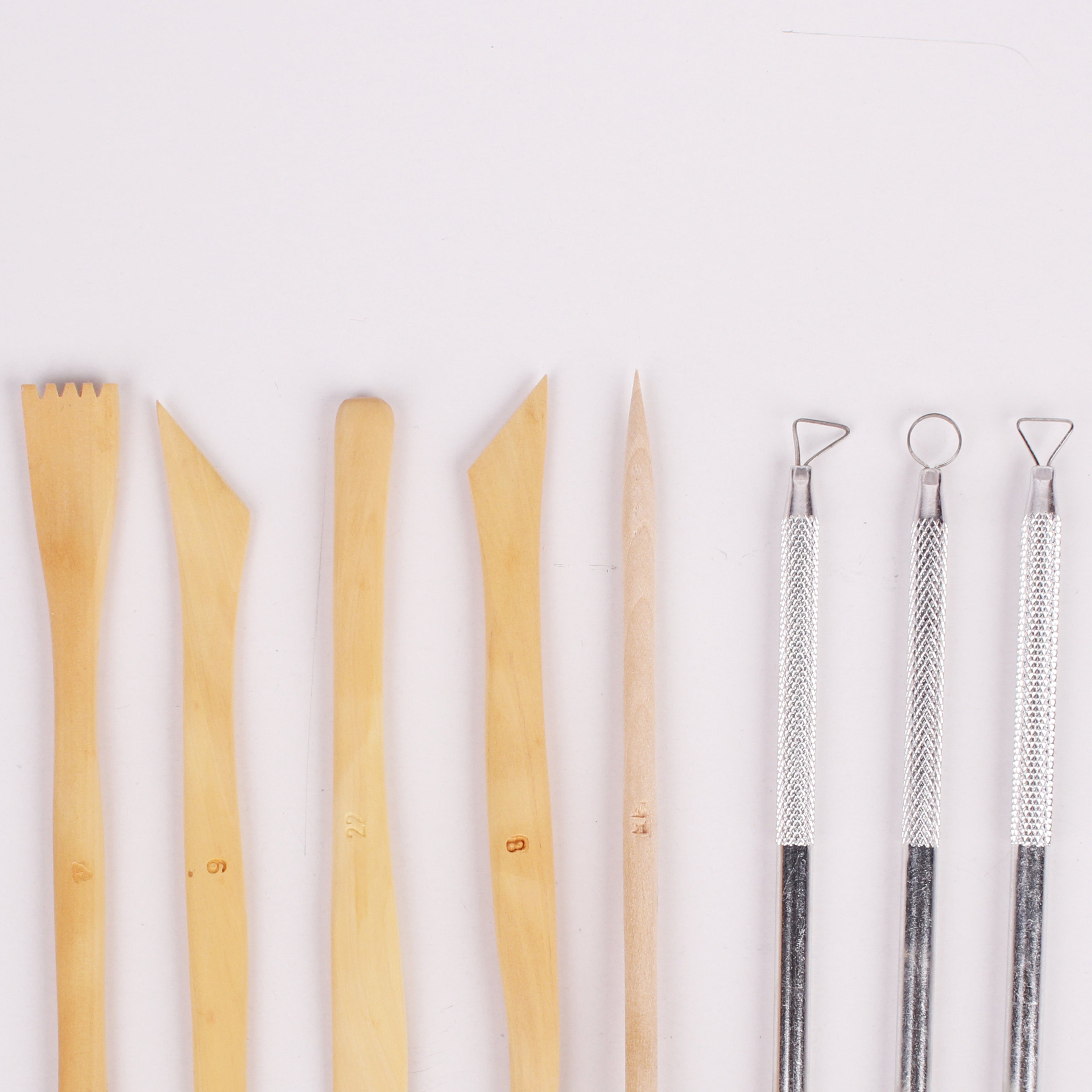 Clay Modelling Tool set - 5 Wooden Clay Tools & 3 Ribbon Tools Blister